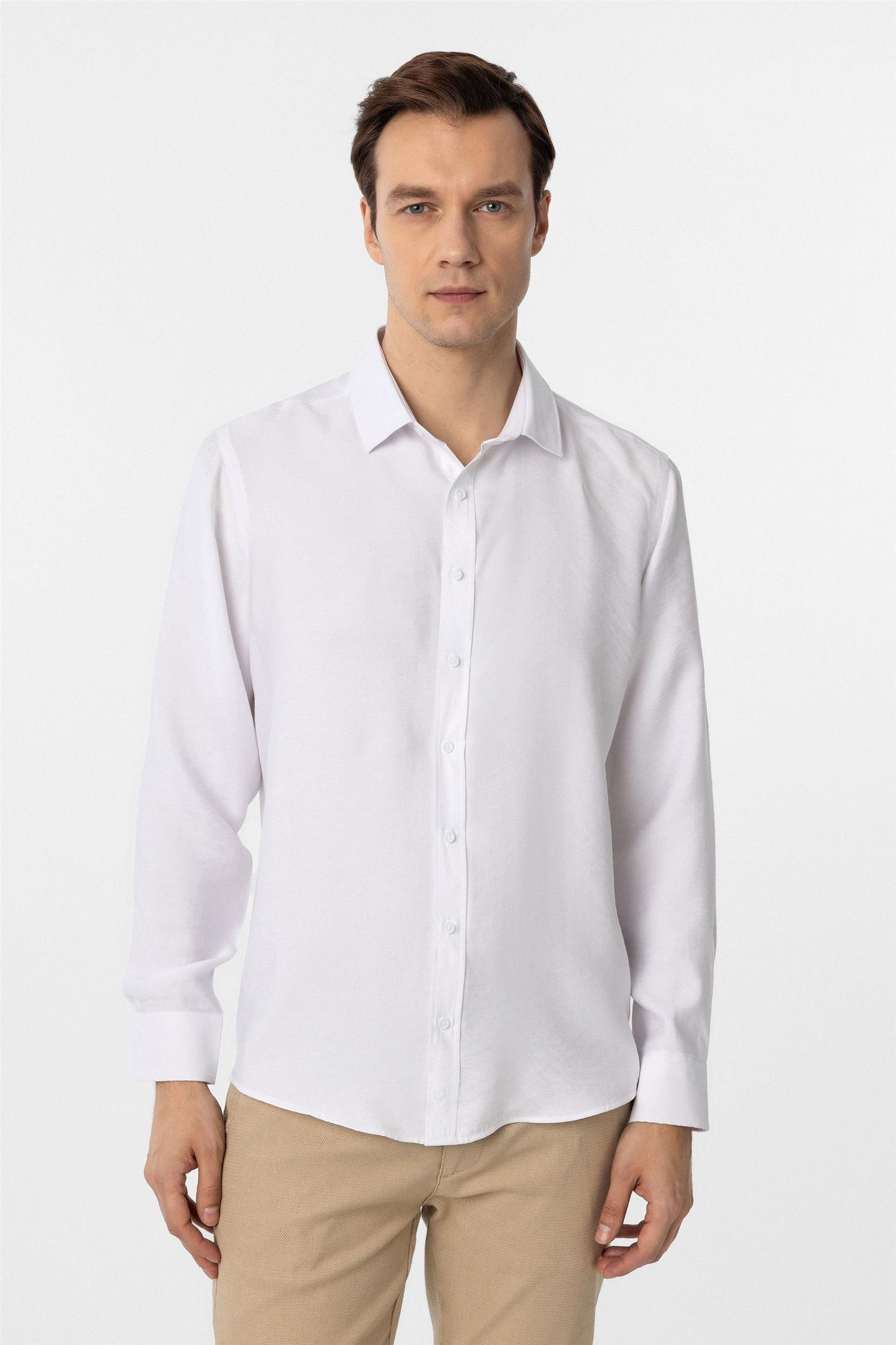 Süvari Slim Fit Kolay Ütü Teri Emen Nefes Alan Kravatlık Dört Mevsim Erkek Gömlek