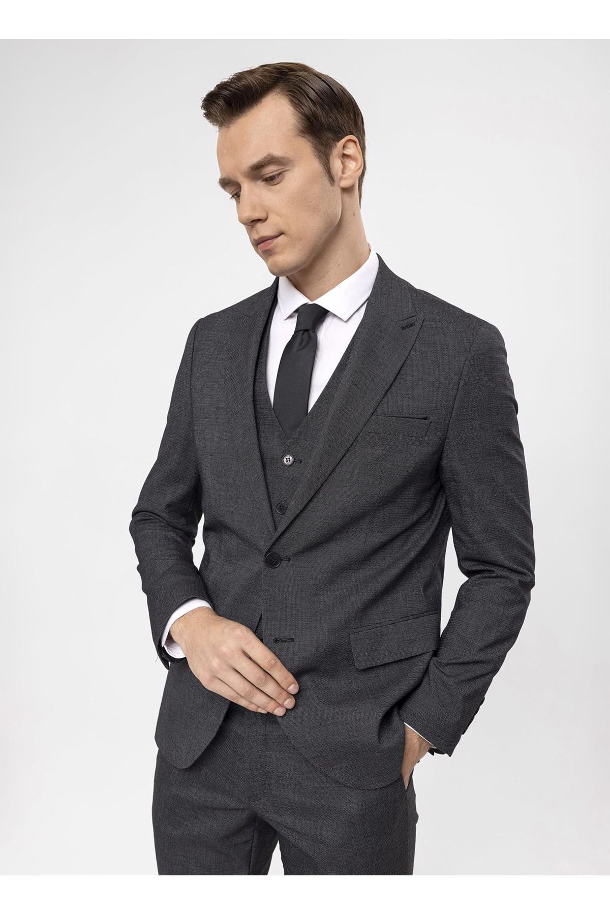 Süvari Normal Bel Slim Fit Siyah Erkek Takım Elbise TK1020000270