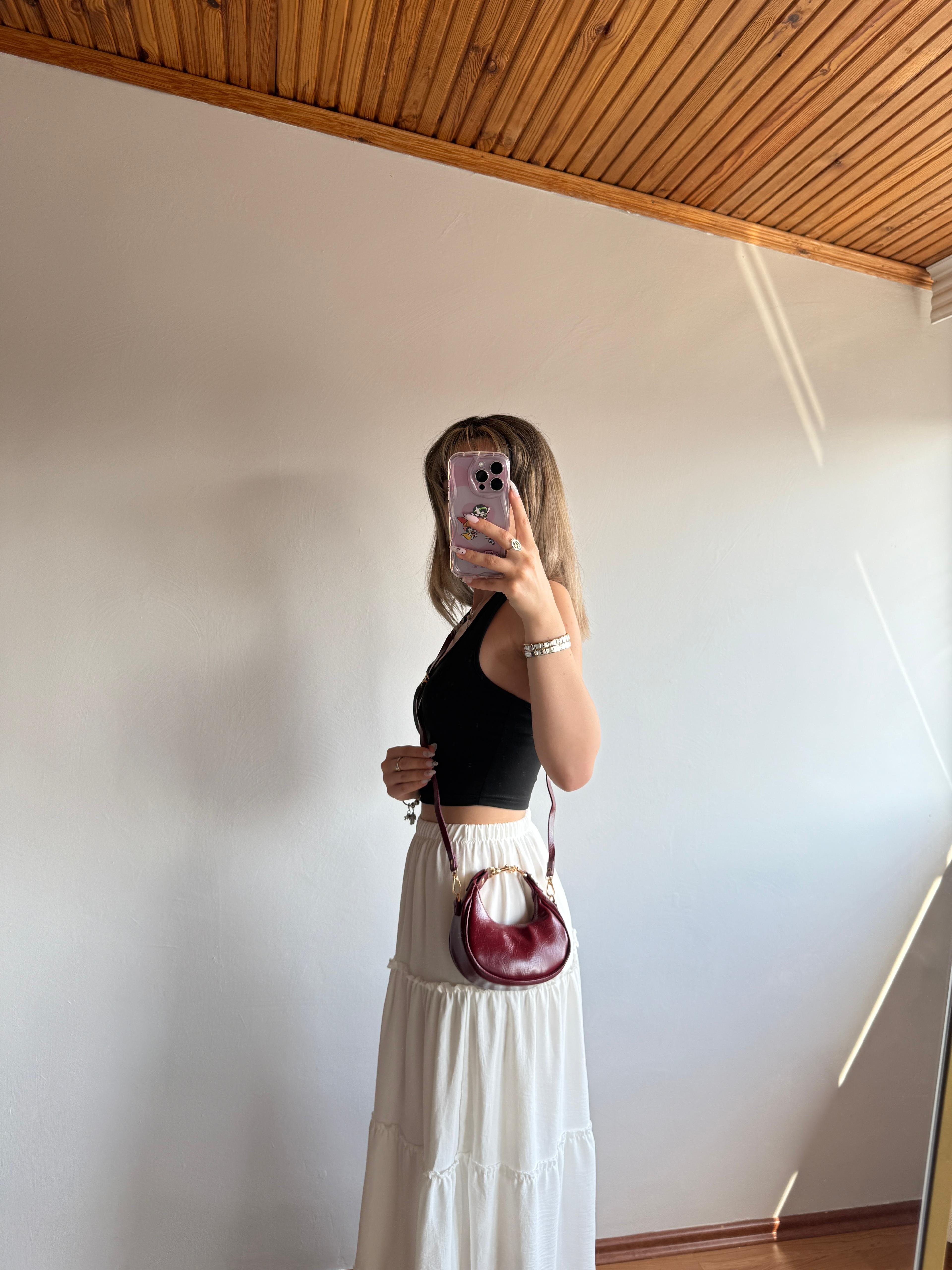 CC Model Mini Boy Bordo Aksesuar Detaylı Kadın El ve Omuz Çanta 