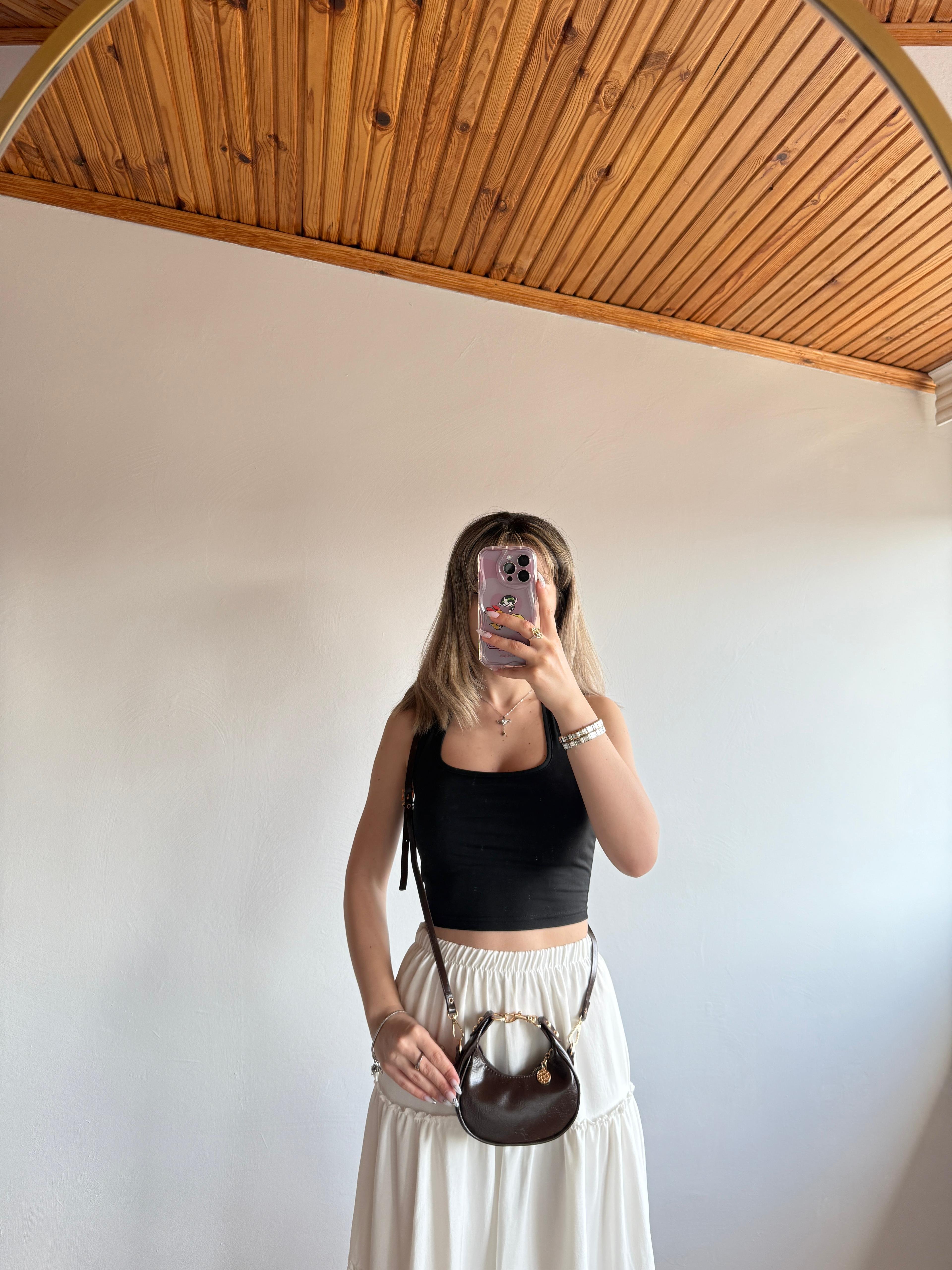 CC Model Mini Boy Acı Kahve Aksesuar Detaylı Kadın El ve Omuz Çanta 