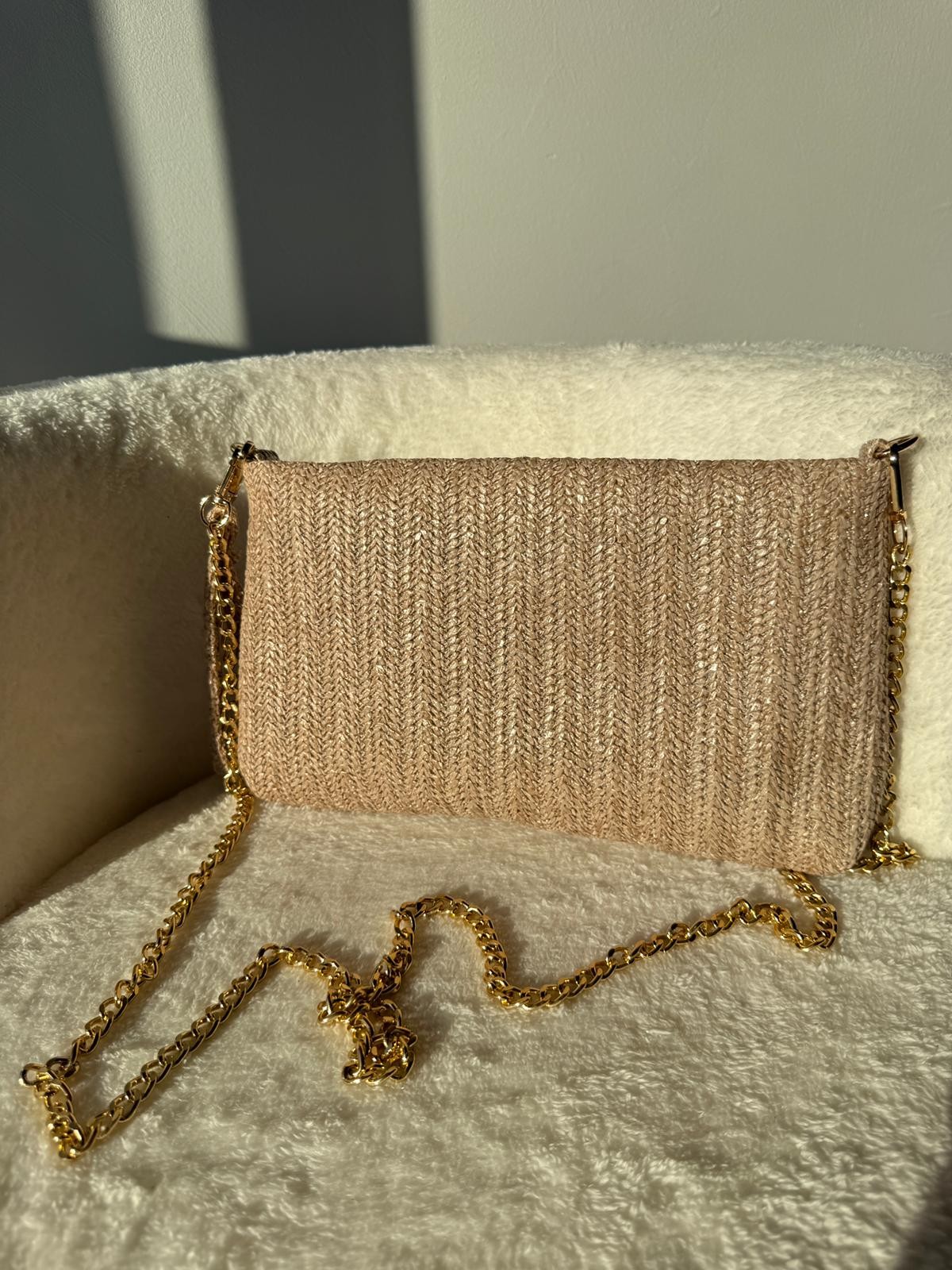 Kadın Vizon Hasır Clutch El ve Omuz Çantası