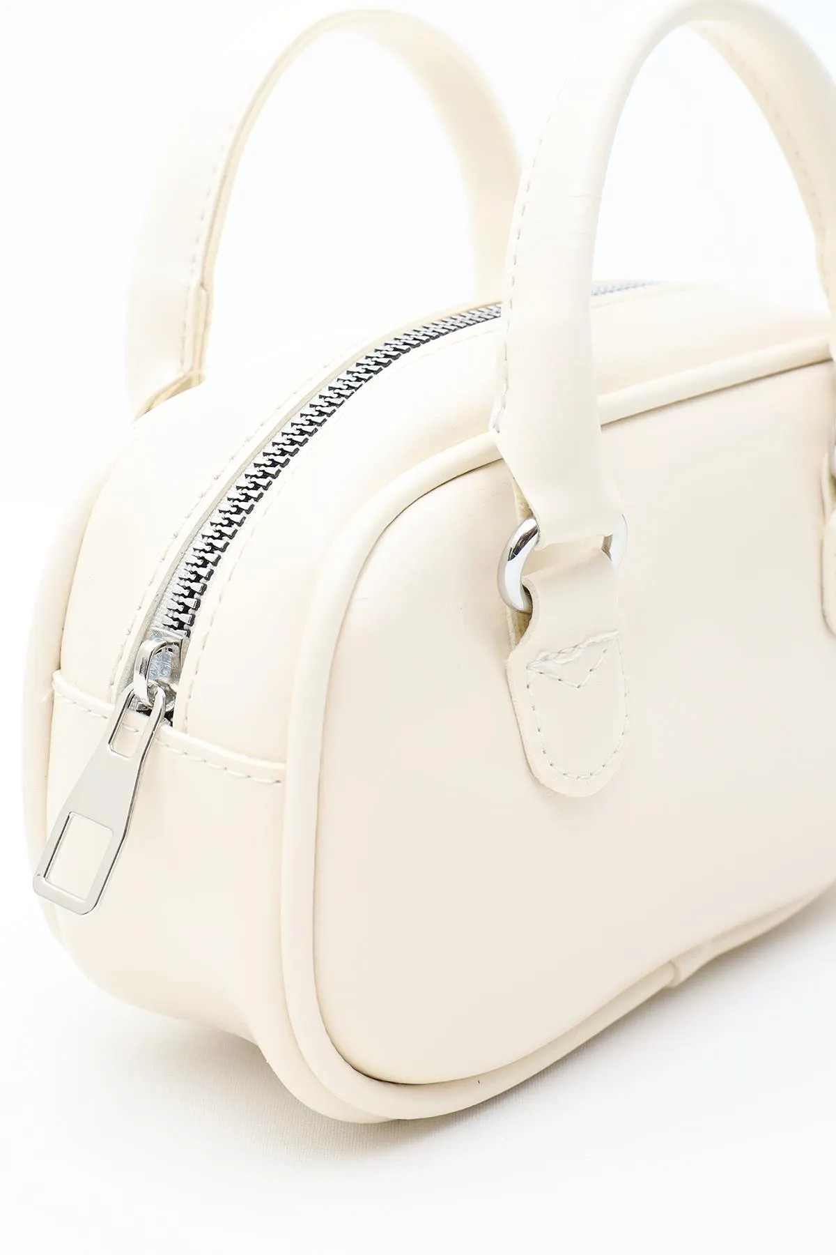 Elva Model Krem Mini Çapraz Askılı Retro Çanta