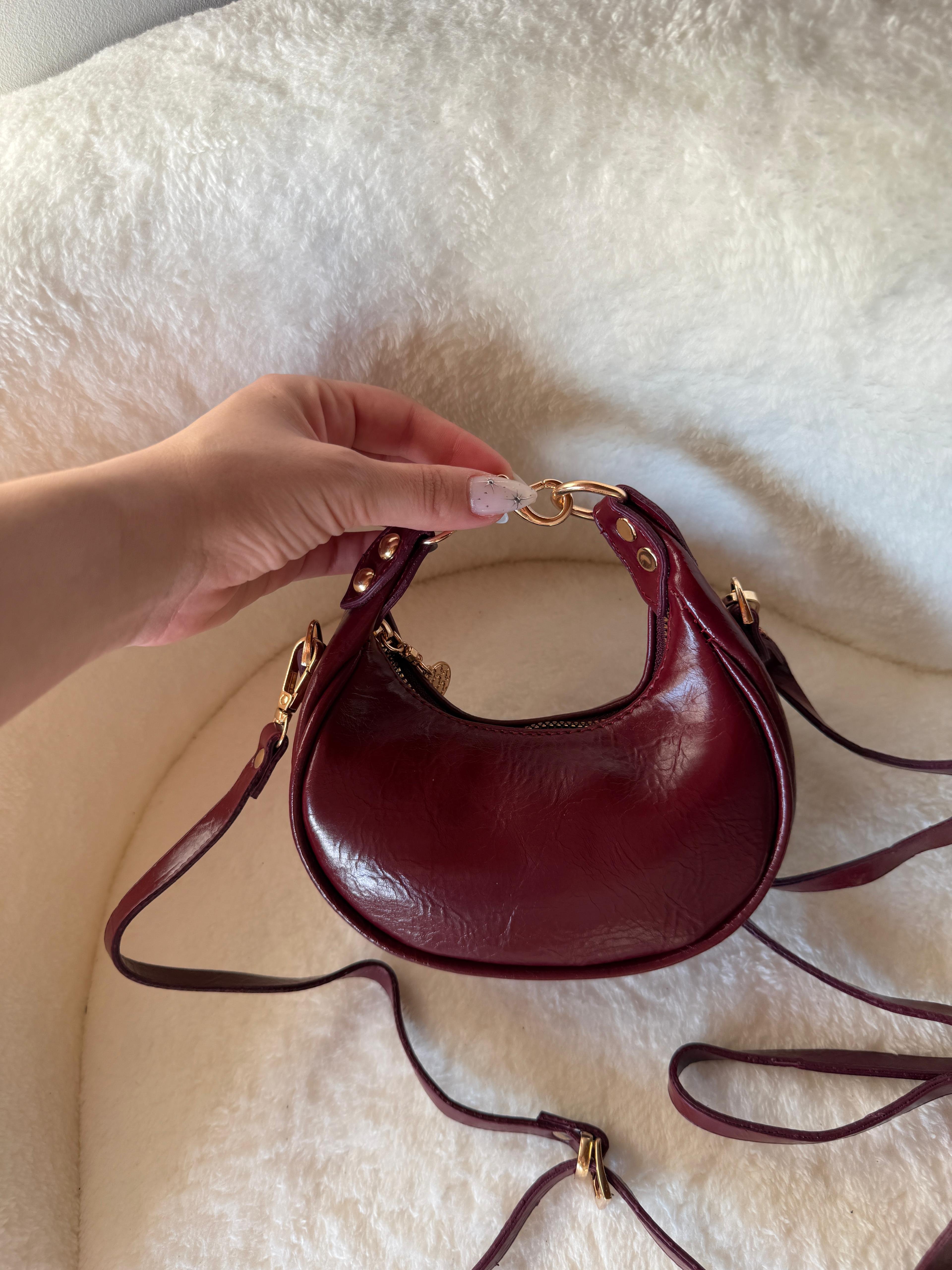 CC Model Mini Boy Bordo Aksesuar Detaylı Kadın El ve Omuz Çanta 