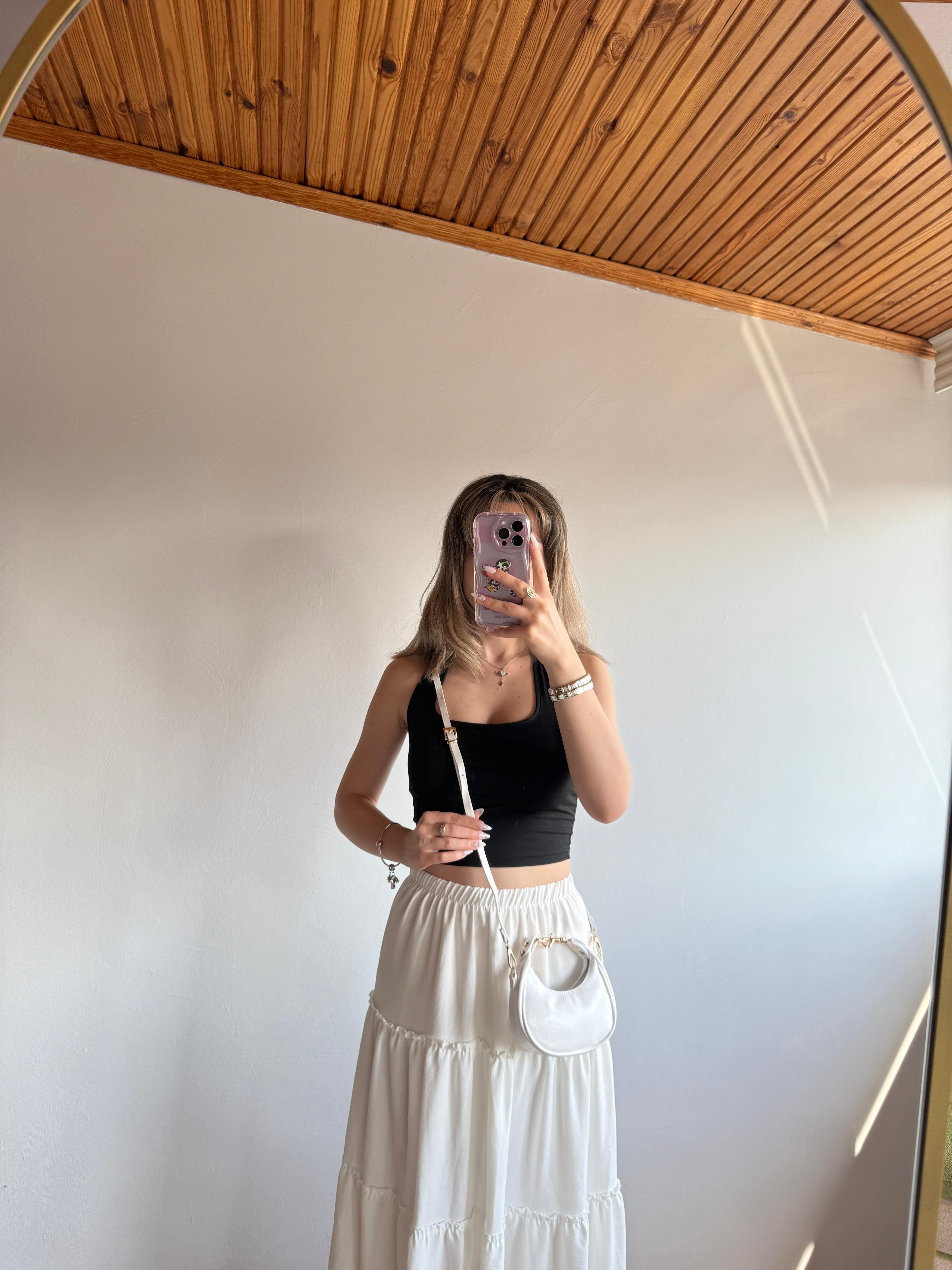 CC Model Mini Boy Beyaz Aksesuar Detaylı Kadın El ve Omuz Çanta 
