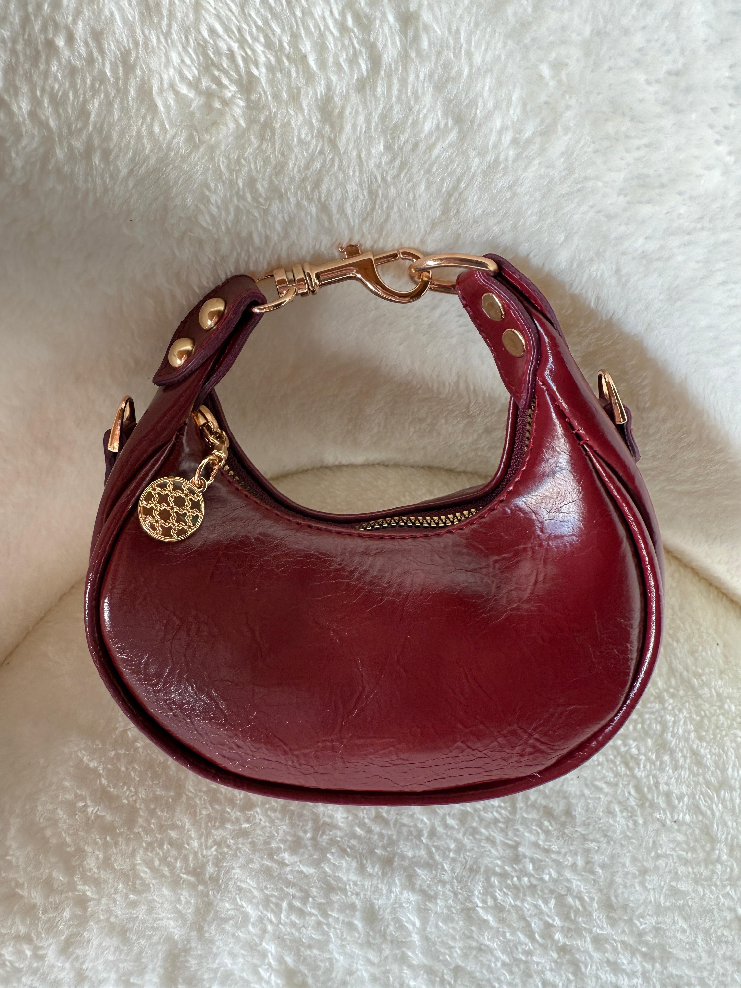 CC Model Mini Boy Bordo Aksesuar Detaylı Kadın El ve Omuz Çanta 