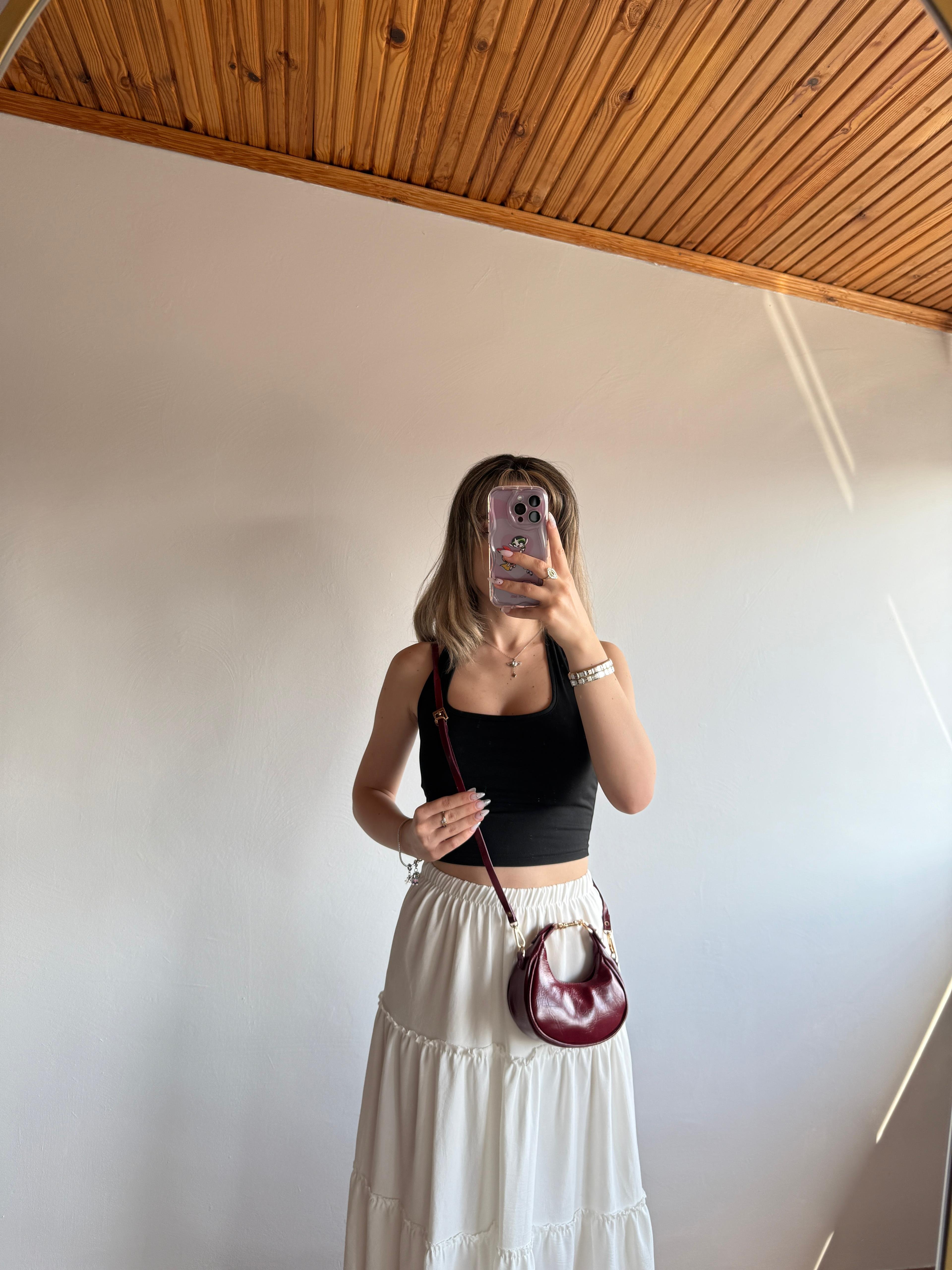 CC Model Mini Boy Bordo Aksesuar Detaylı Kadın El ve Omuz Çanta 