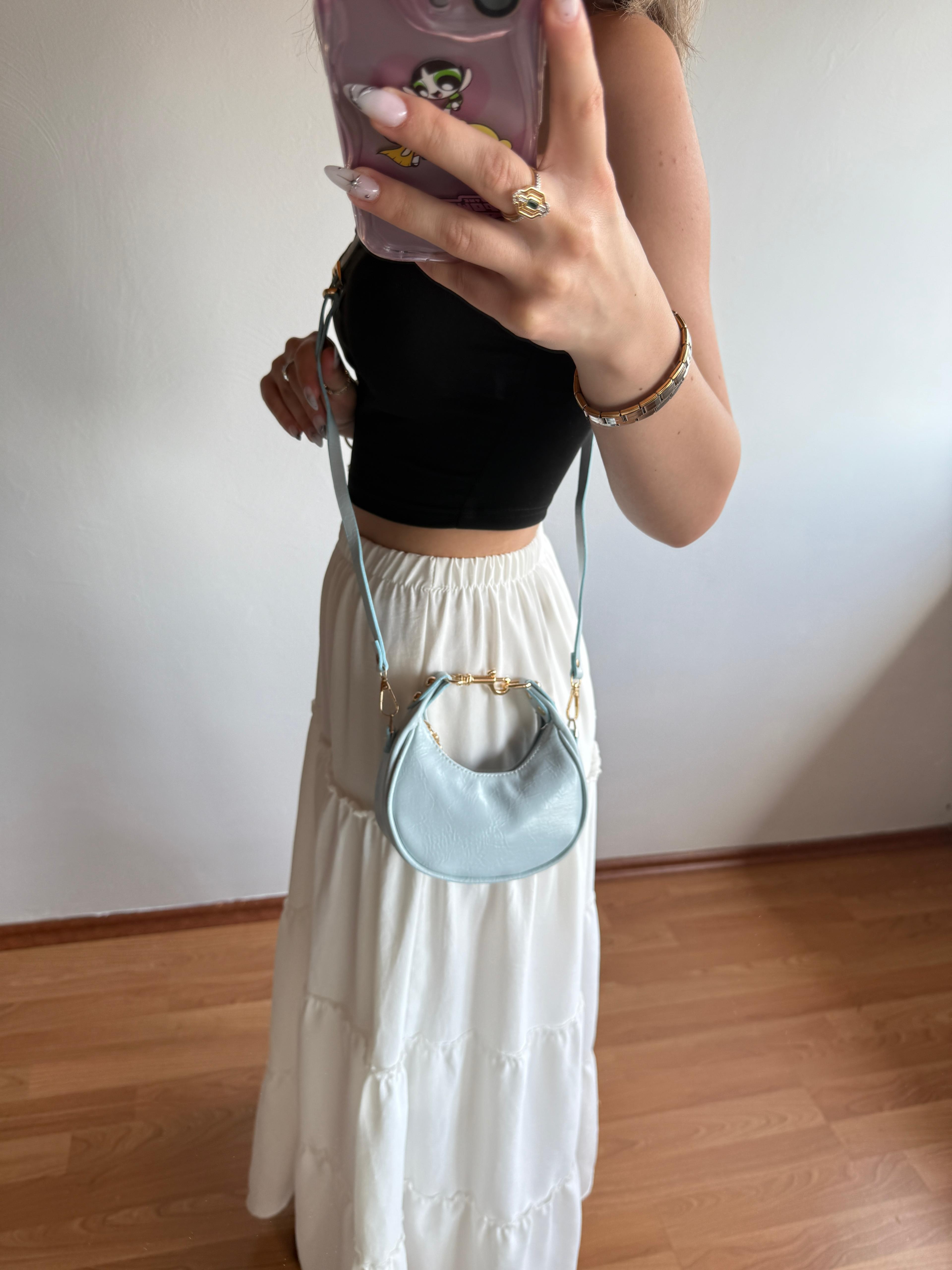 CC Model Mini Boy Mavi Aksesuar Detaylı Kadın El ve Omuz Çanta 