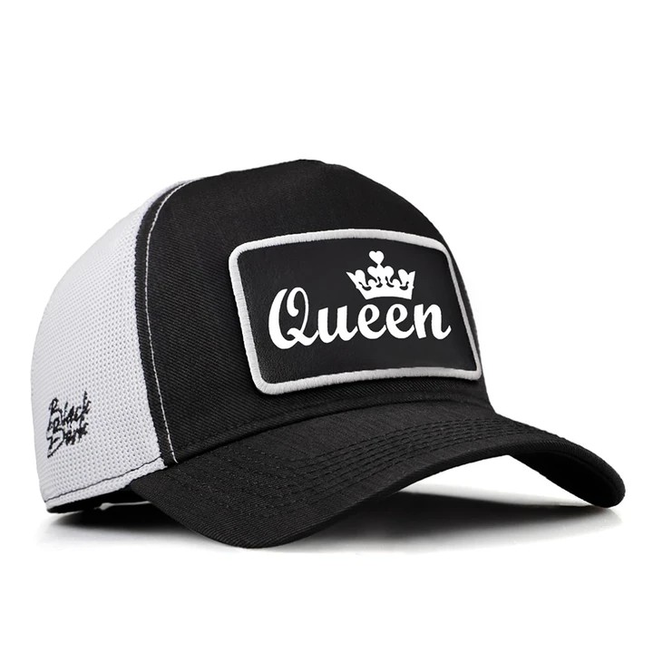 Siyah-Beyaz Cordura Kumaş Trucker Şapka (Cap) - Queen - 2 Kod Logolu