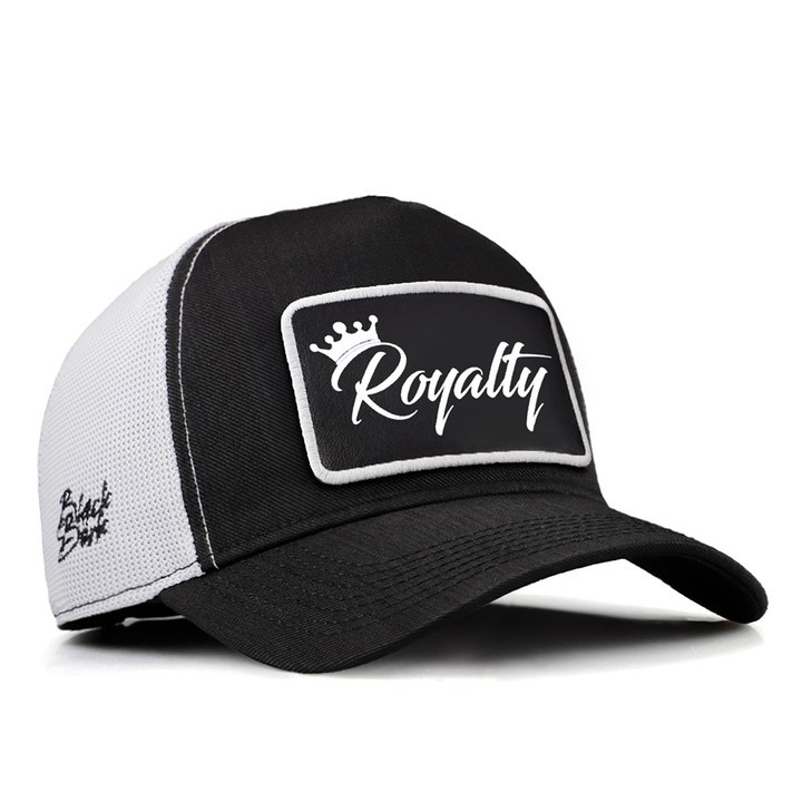 Siyah-Beyaz Cordura Kumaş Trucker Şapka (Cap) - Royalty - 2 Kod Logolu