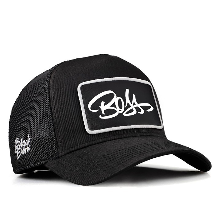 Siyah Cordura Kumaş Trucker Şapka (Cap) - Boss - 2 Kod Logolu