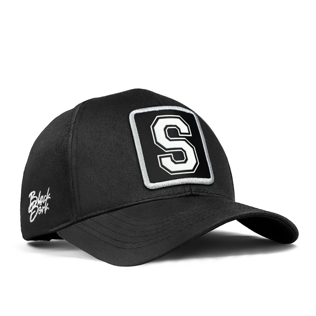 BlackBörk Six Baseball Unisex Siyah Şapka (Cap) - S Harf - 2 Kod Logolu