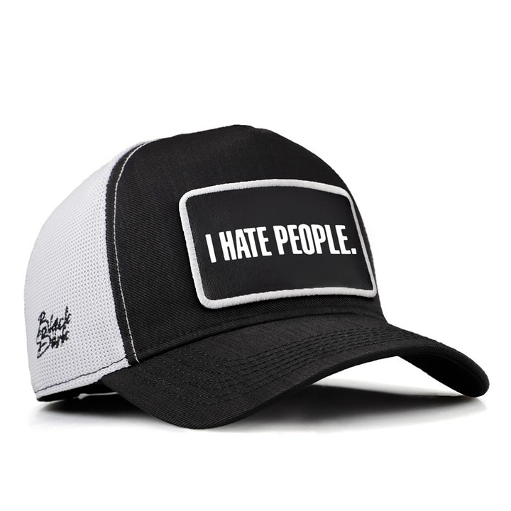 Siyah-Beyaz Cordura Kumaş Trucker Şapka (Cap) - I Hate People - 2 Kod Logolu