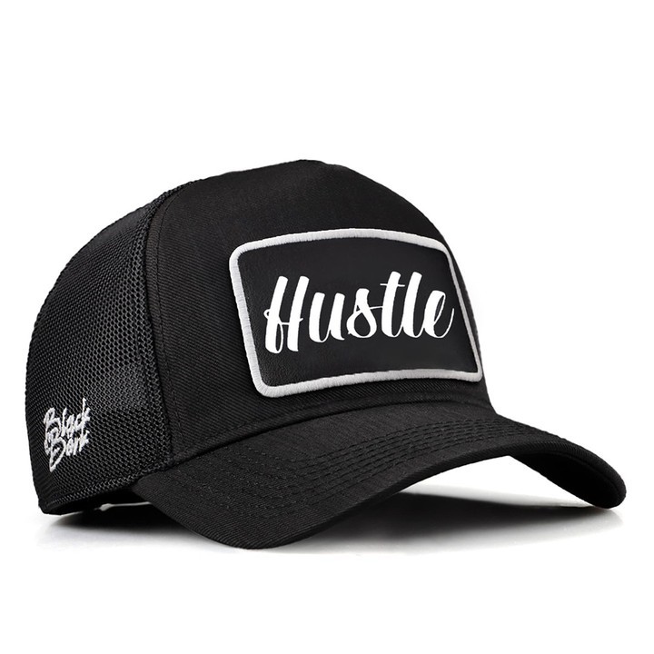 Siyah Cordura Kumaş Trucker Şapka (Cap) - Hustle - 2 Kod Logolu