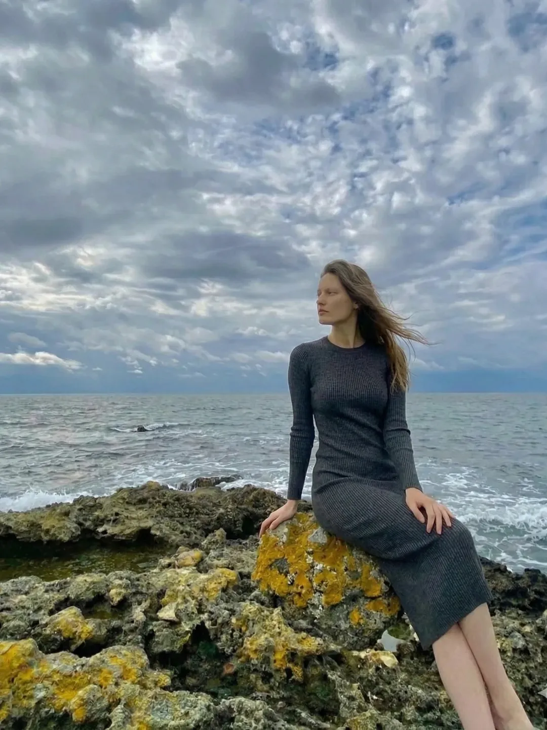 Kadın Antrasit Maxi Boy Triko Elbise