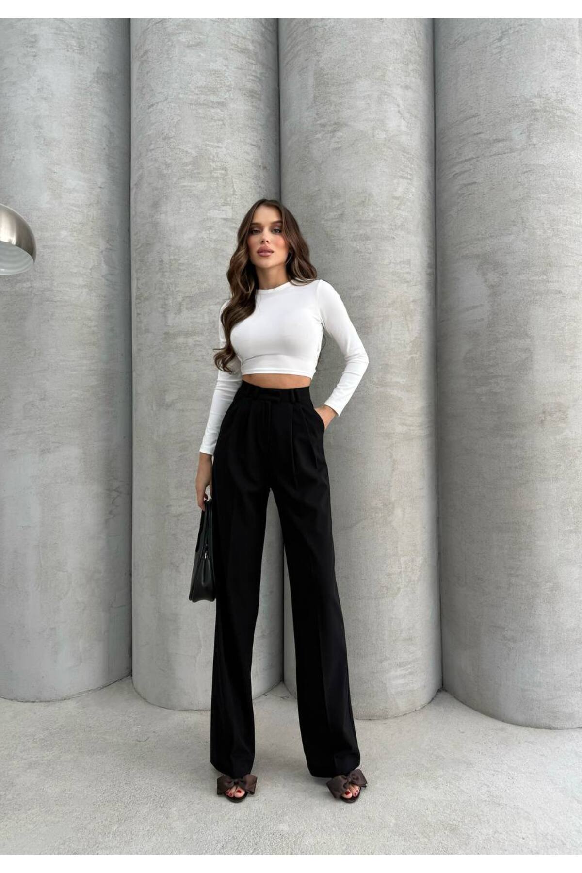 Cırtlı Palazzo Pantolon Siyah