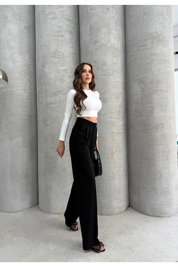 Cırtlı Palazzo Pantolon Siyah