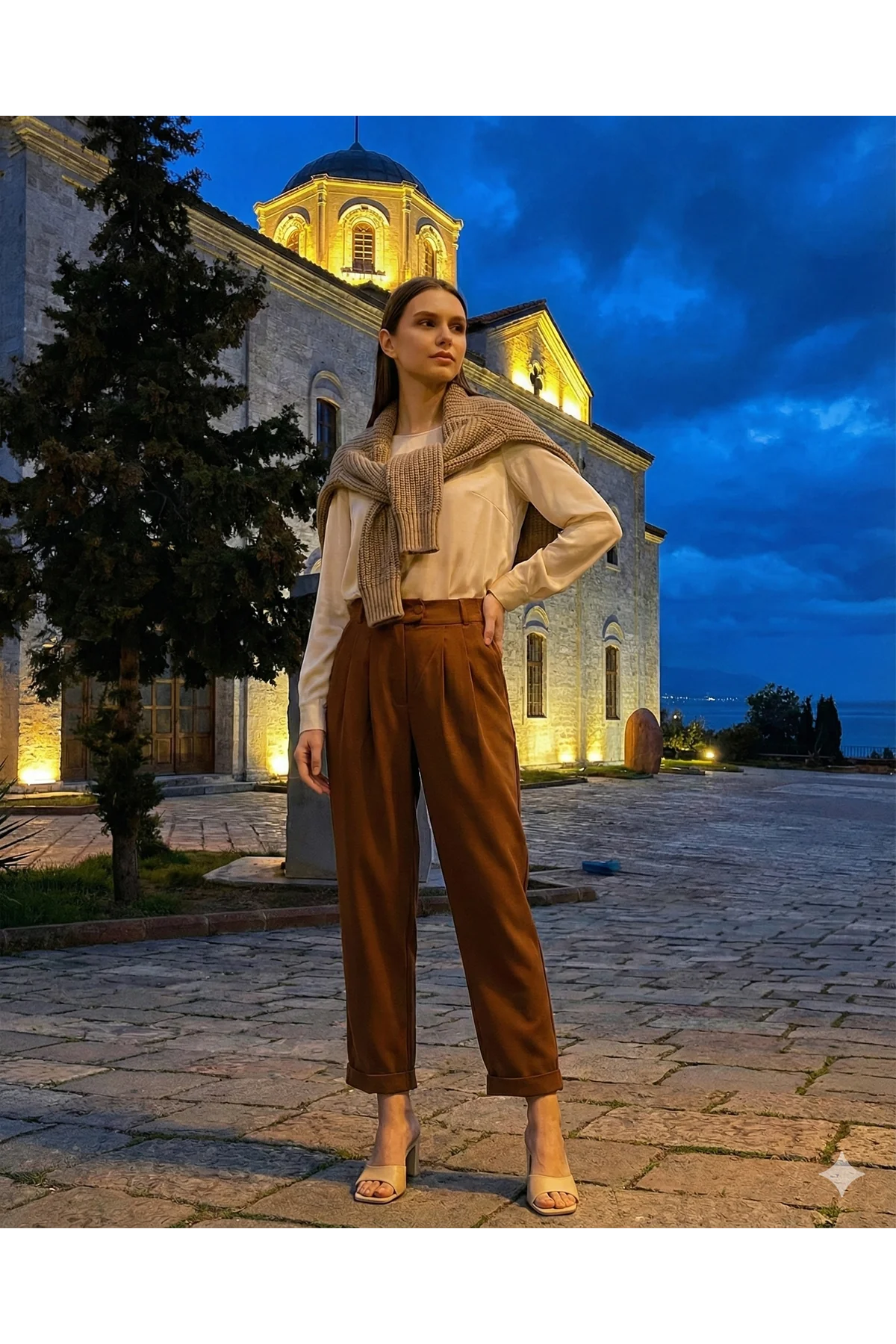 Pileli Lastikli Havuç Pantolon Kahverengi