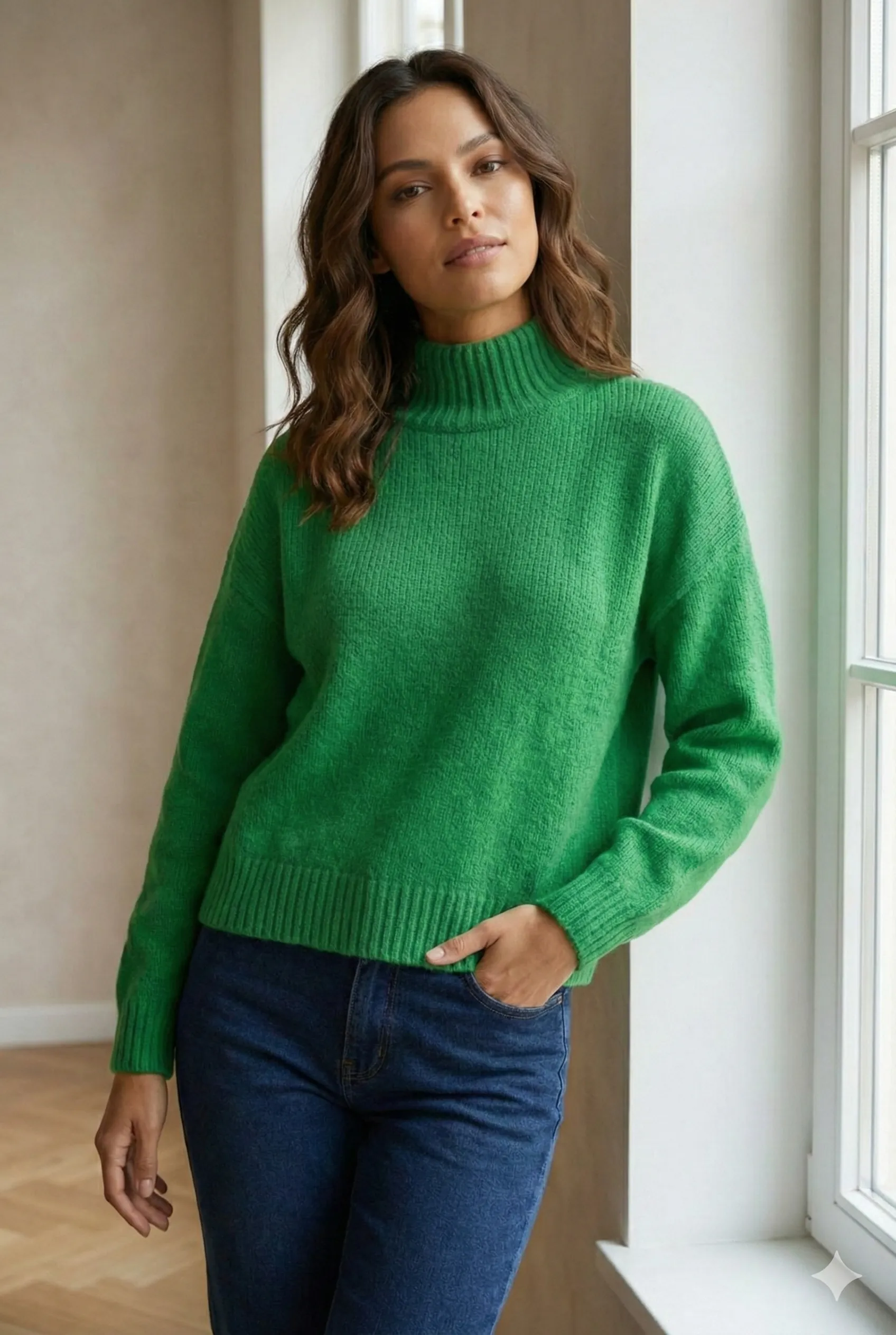 Kadın Dik Yaka Balon Triko Kazak