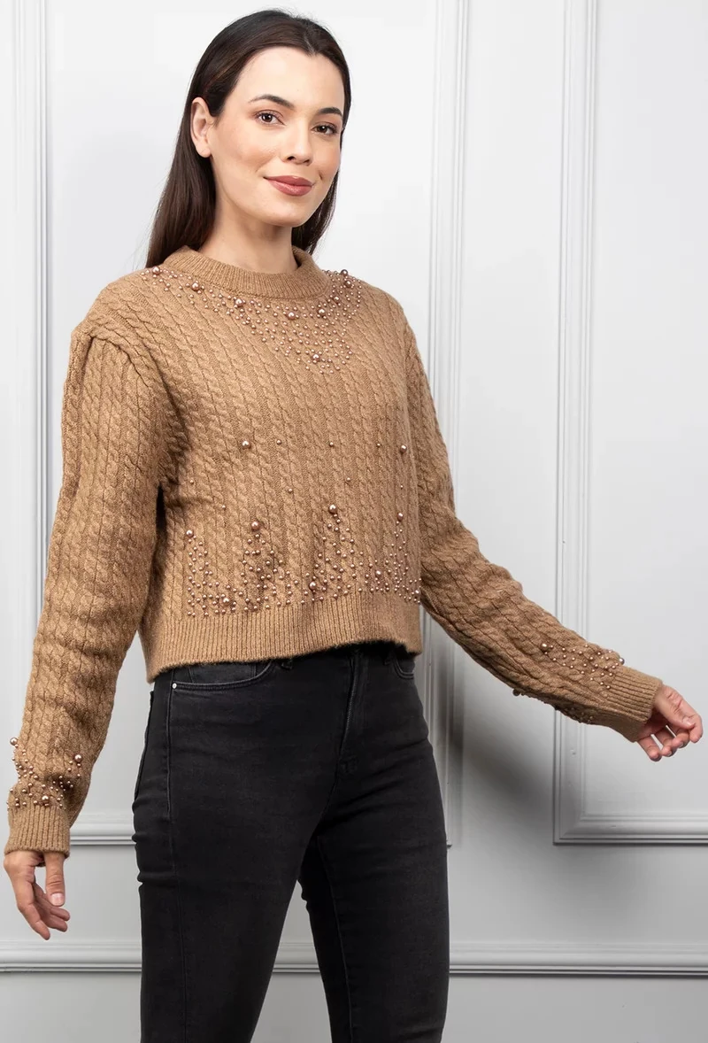 İnci Detaylı Örgü Kazak