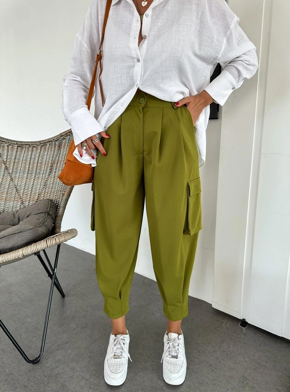 Yağ Yeşili Kargo Cepli Şalvar Pantolon