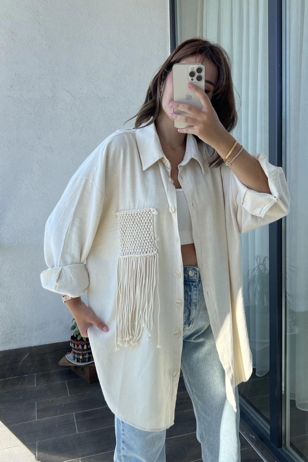 KADIN OVERSİZE GÖMLEK- TAŞ