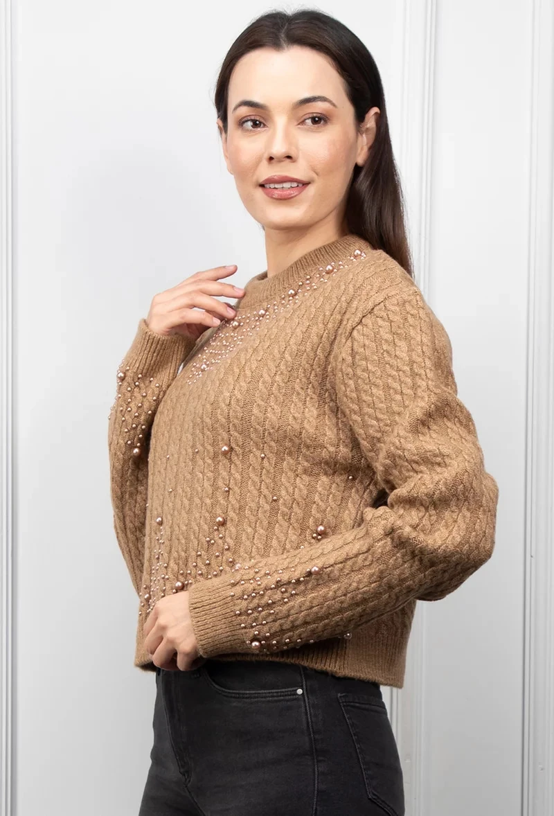 İnci Detaylı Örgü Kazak