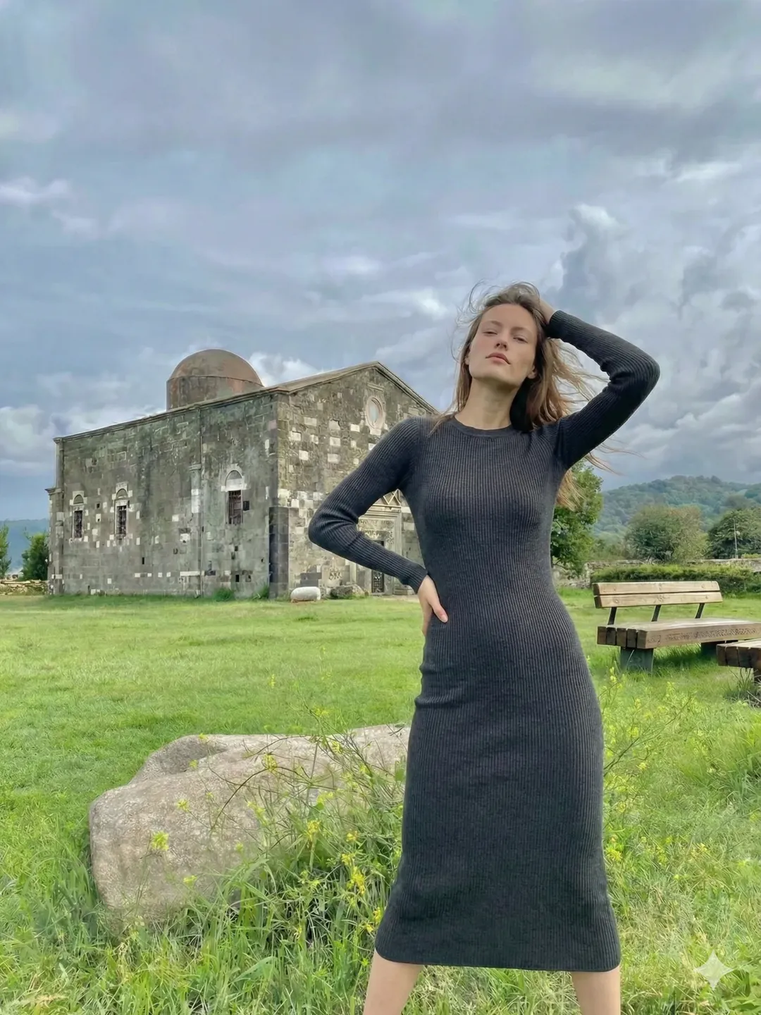 Kadın Antrasit Maxi Boy Triko Elbise