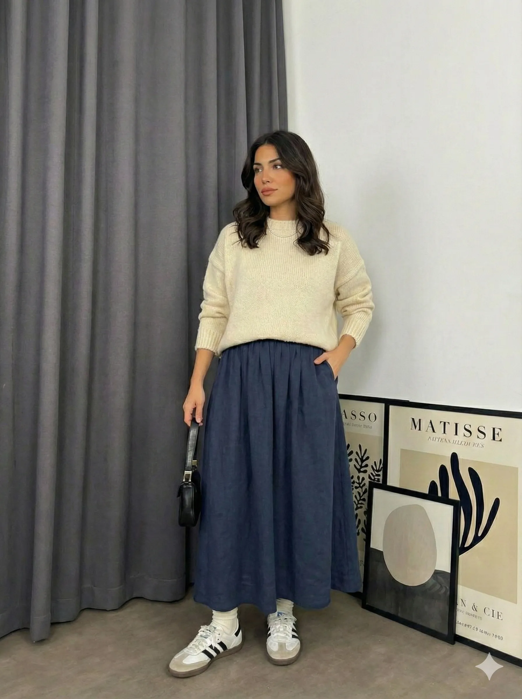 Keten Karışımlı Midi Etek