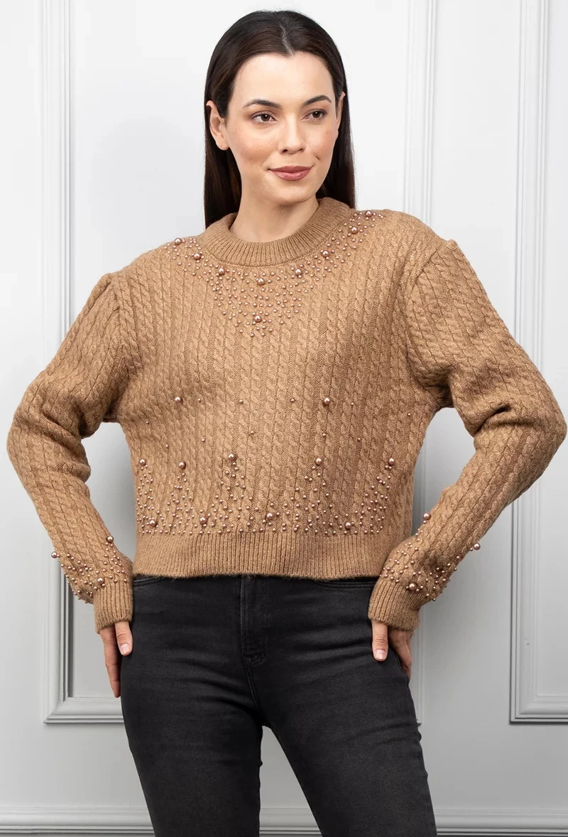 İnci Detaylı Örgü Kazak