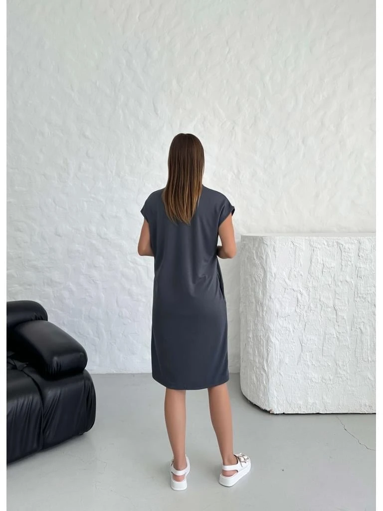 Premium Antrasit Polo Yaka Modal Elbise