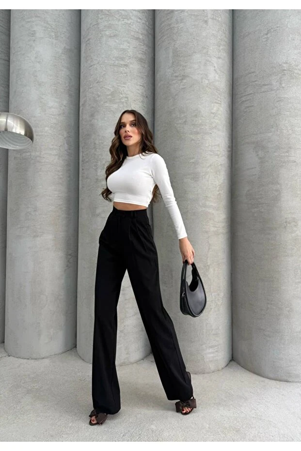 Cırtlı Palazzo Pantolon Siyah