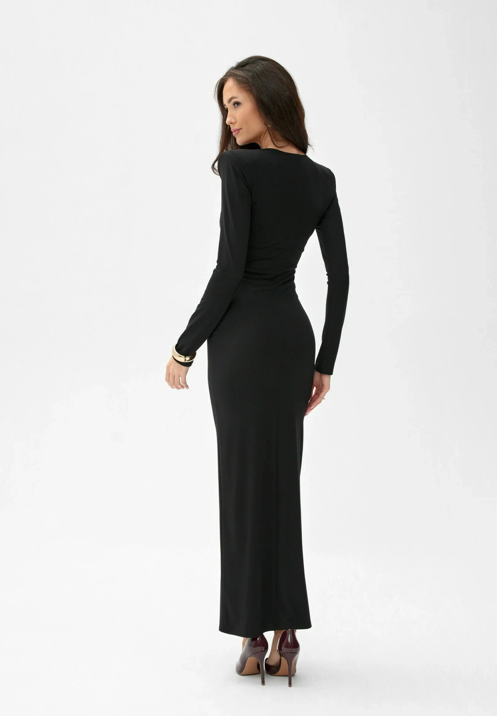 Kadın Drape Detaylı Uzun Elbise siyah