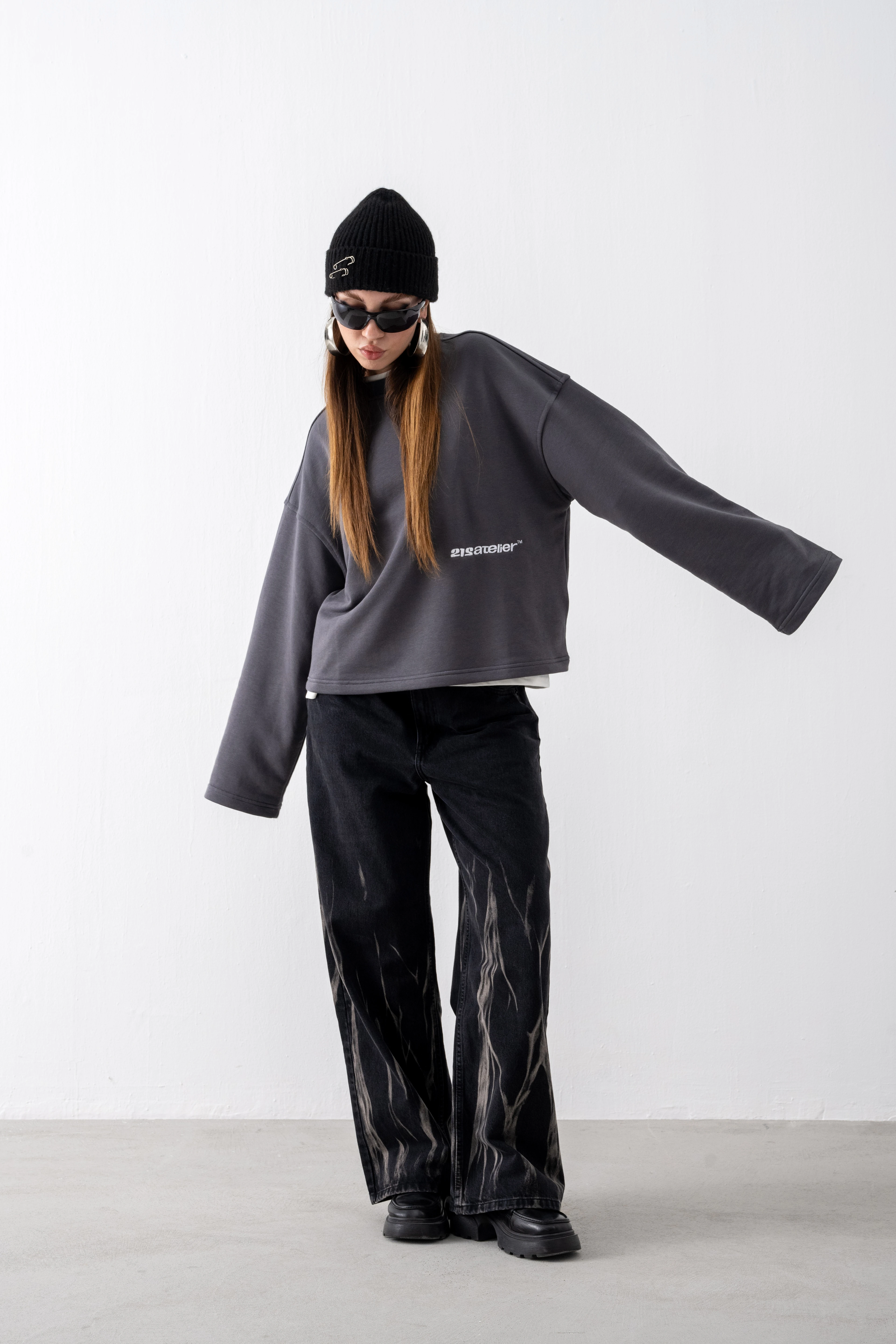 Füme Cropped Boxy Fit Sweatshirt