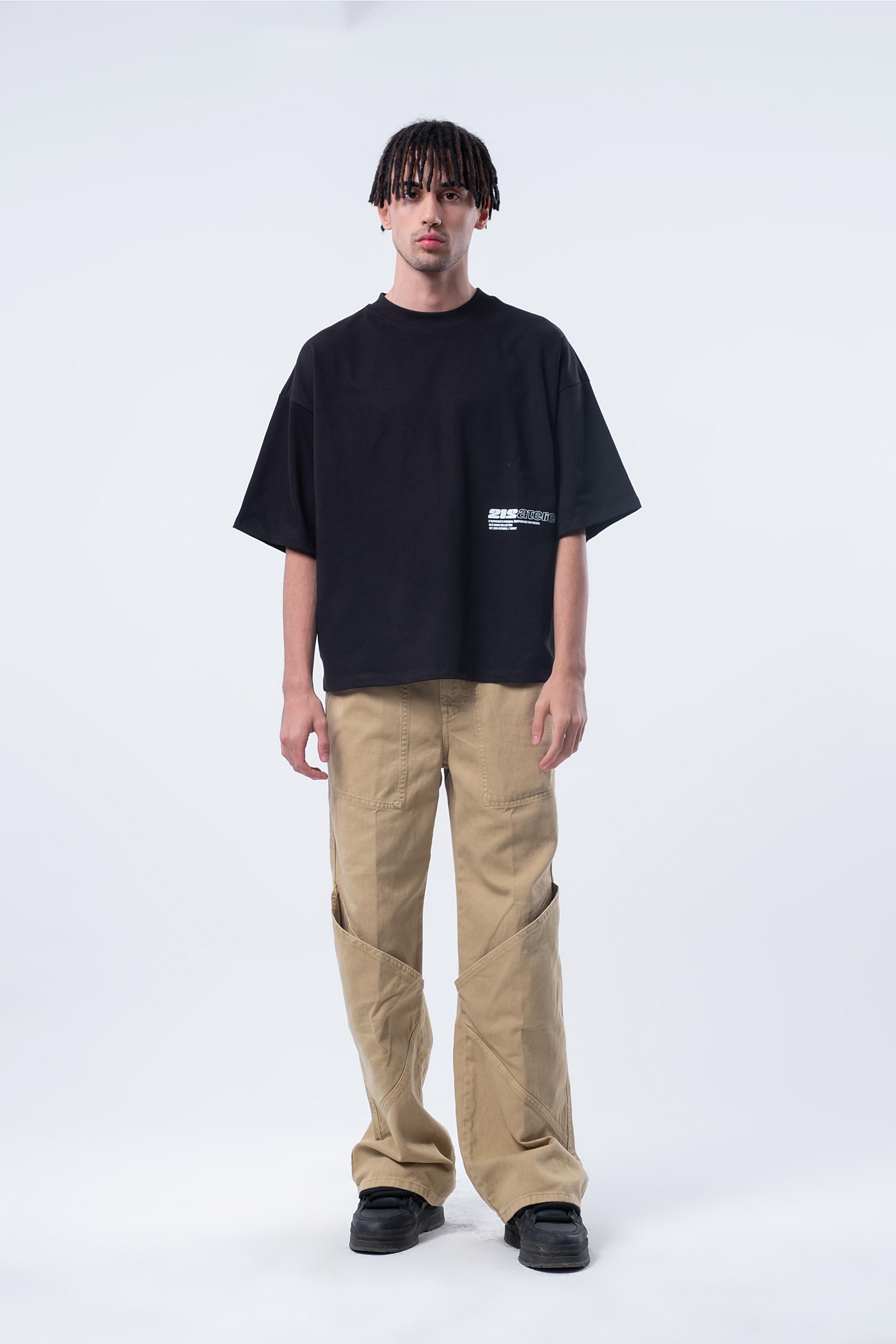 Kısa Kollu Baskılı Boxy Fit Siyah T-shirt