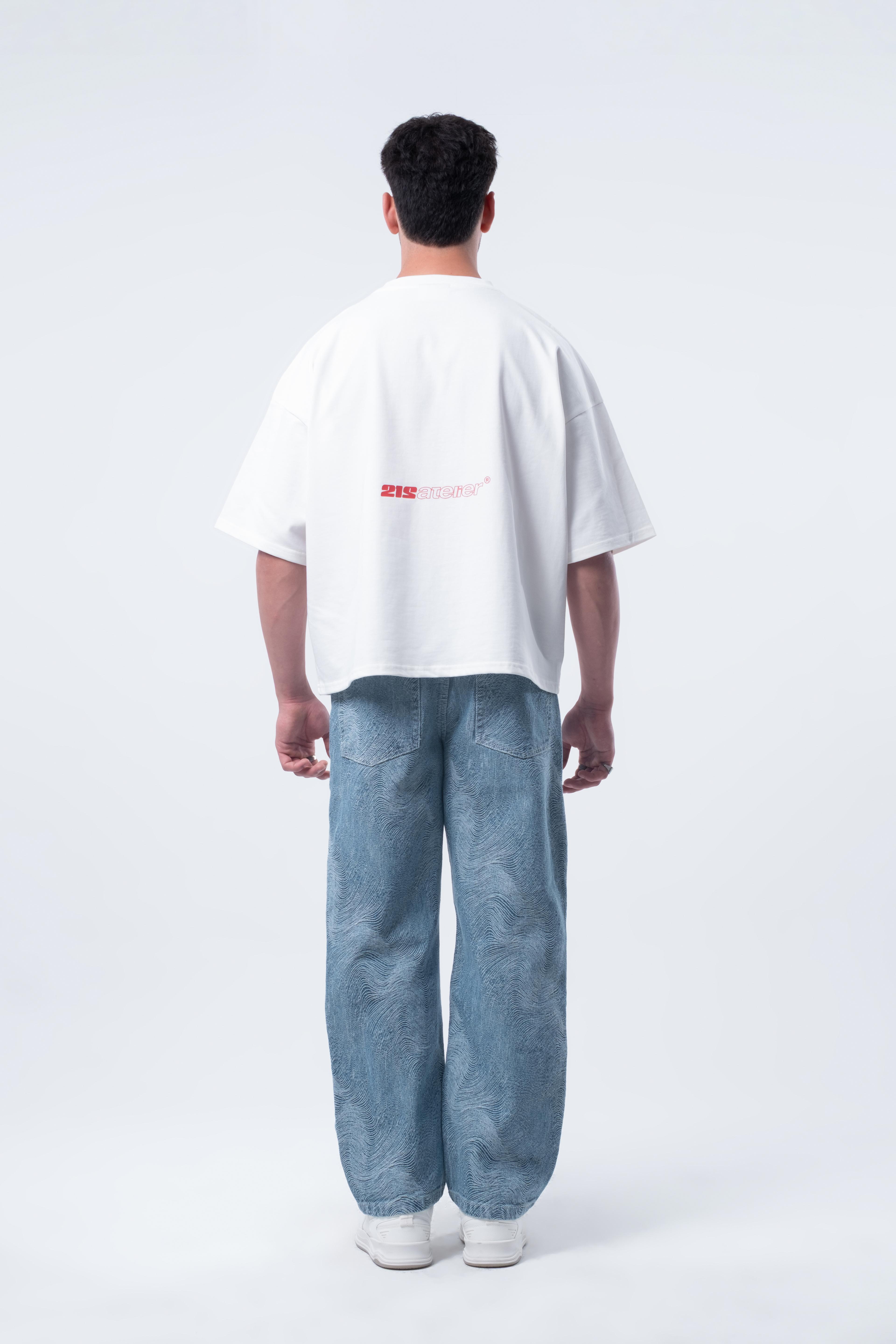 Kısa Kollu Boxy Fit Kırık Beyaz T-shirt 