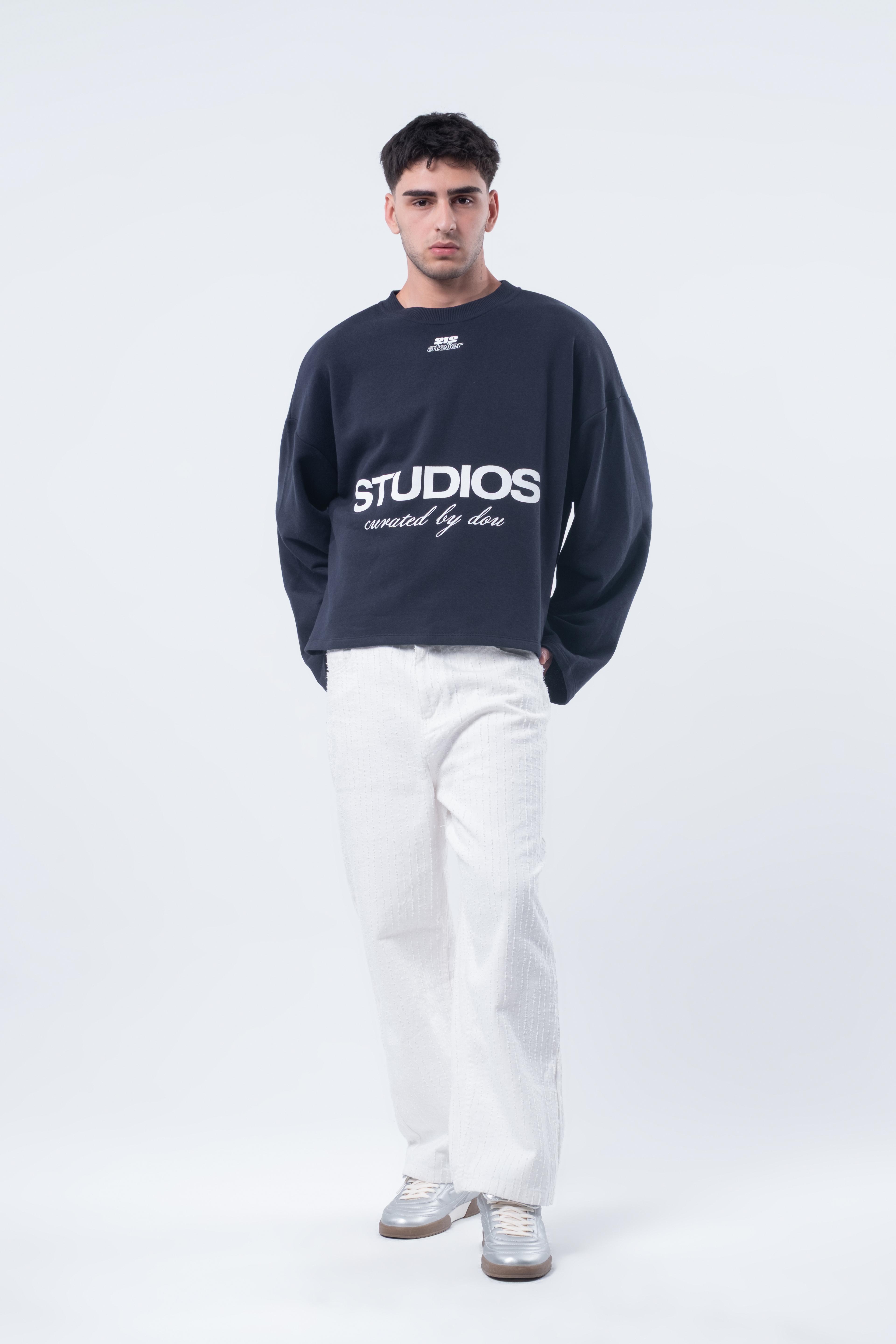 Uzun Kollu Boxy Fit Lacivert Sweatshirt