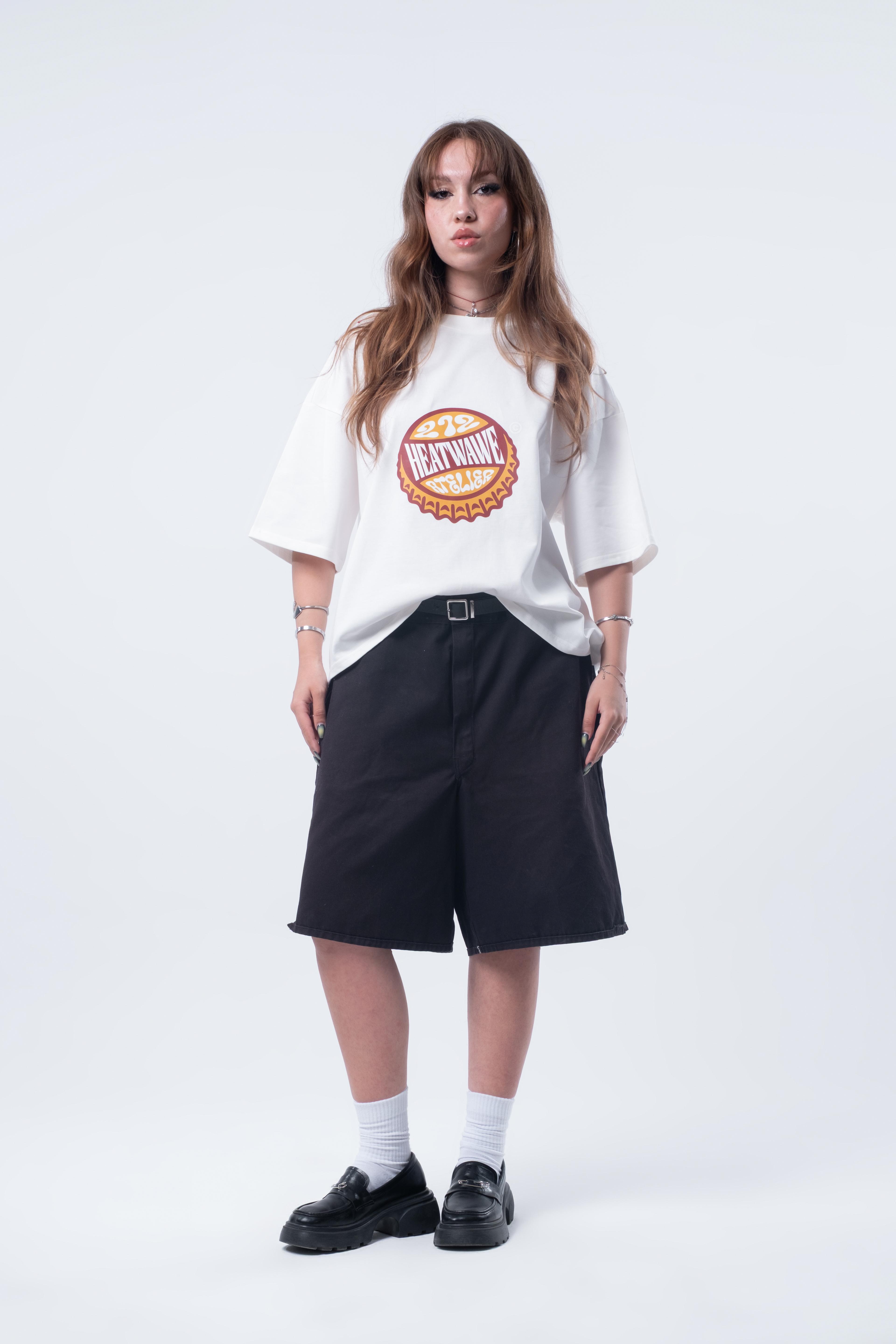 Kısa Kollu Boxy Fit Kırık Beyaz T-shirt 