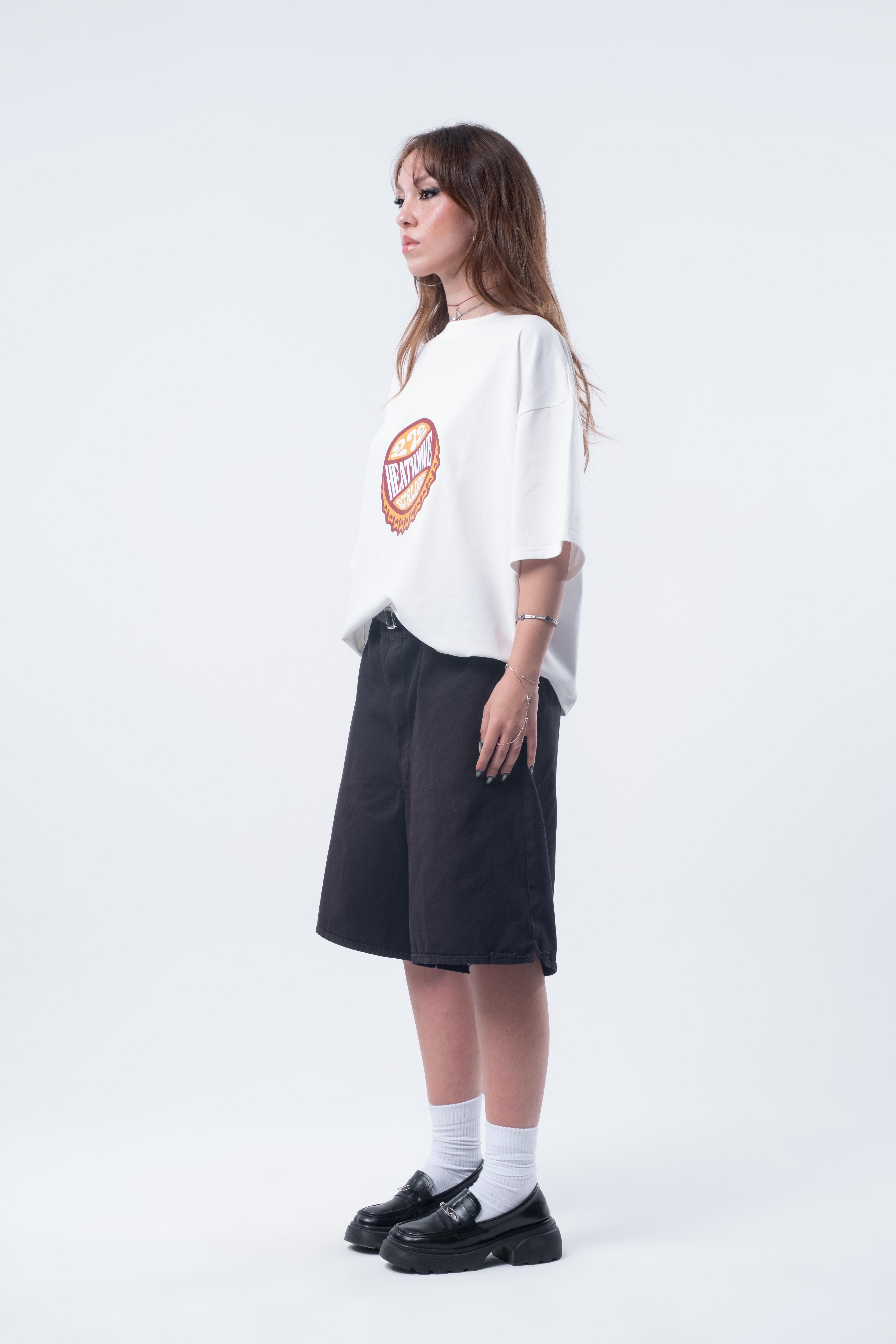 Kısa Kollu Boxy Fit Kırık Beyaz T-shirt 