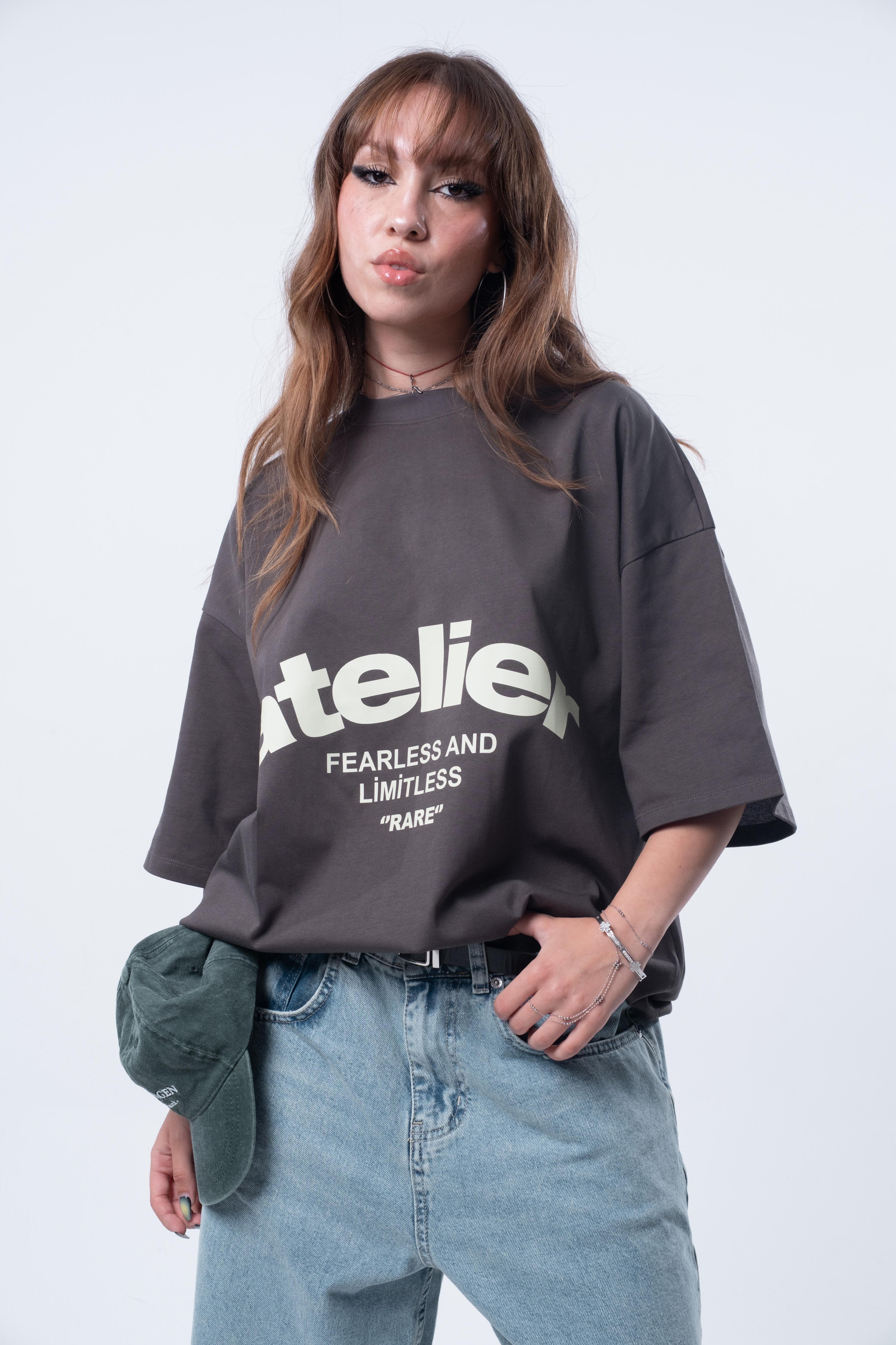 Kısa Kollu Boxy Fit T-shirt Antrasit