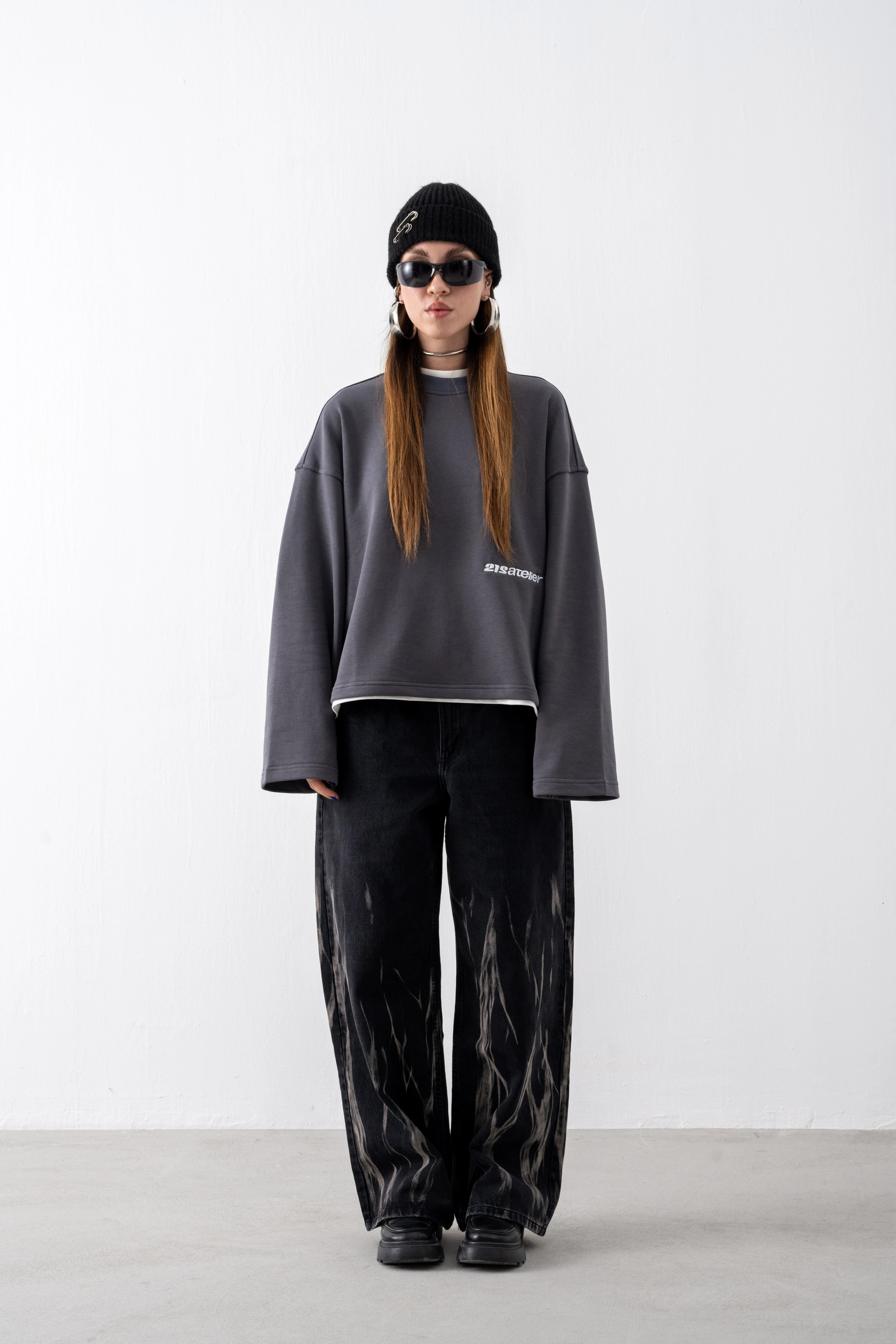 Füme Cropped Boxy Fit Sweatshirt