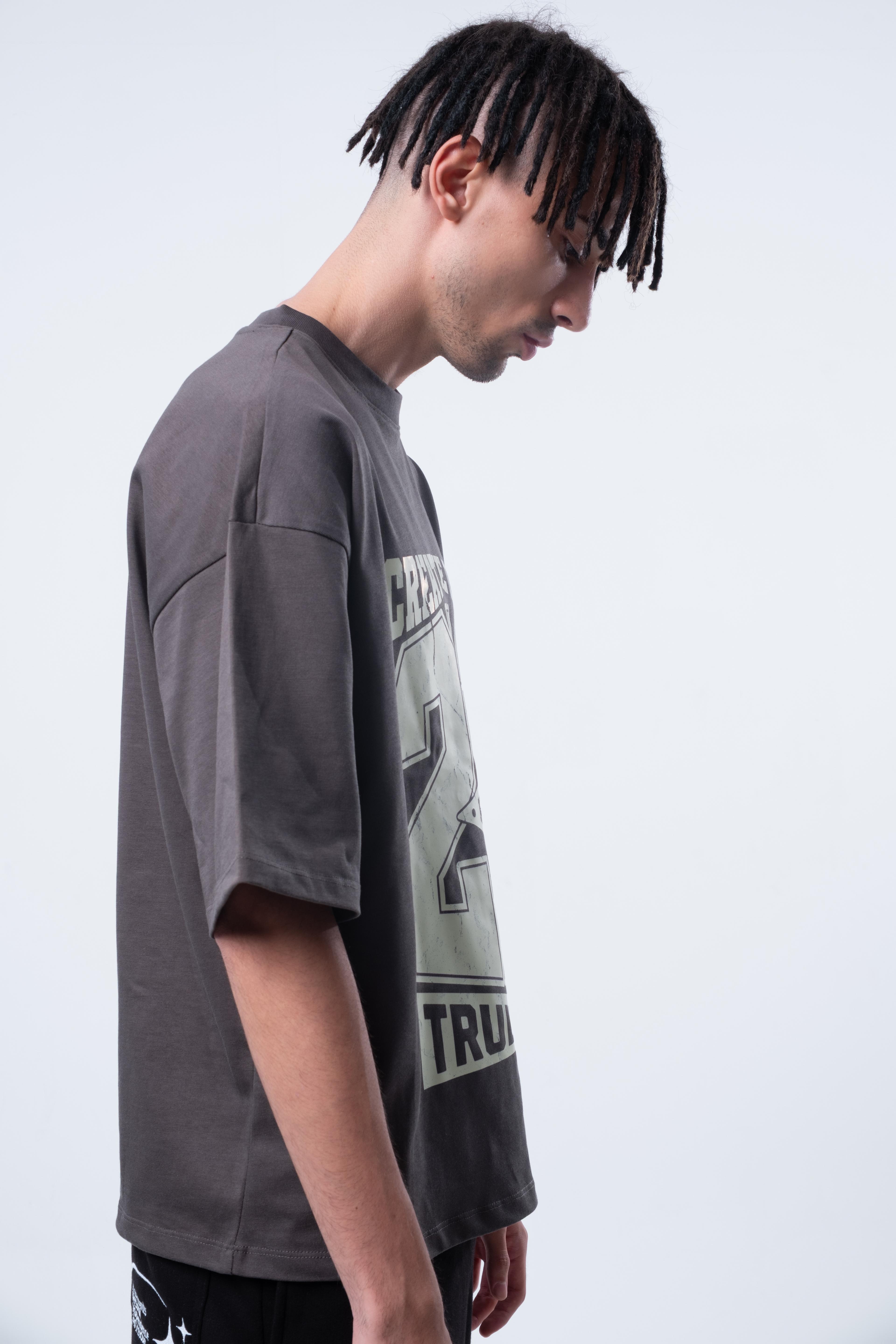 Kısa Kollu Boxy Fit T-shirt Antrasit