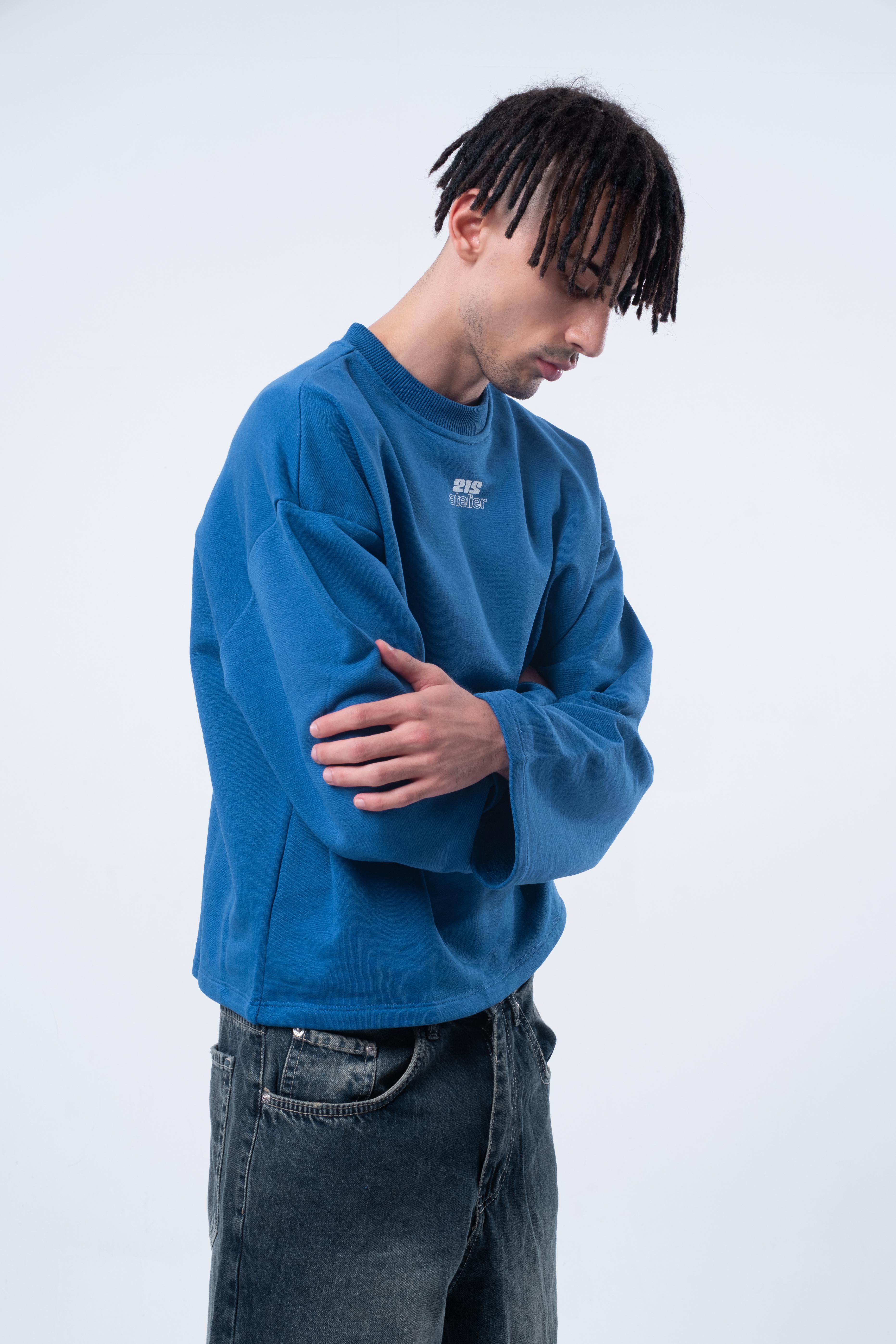 Uzun Kollu Boxy Fit Saks Sweatshirt