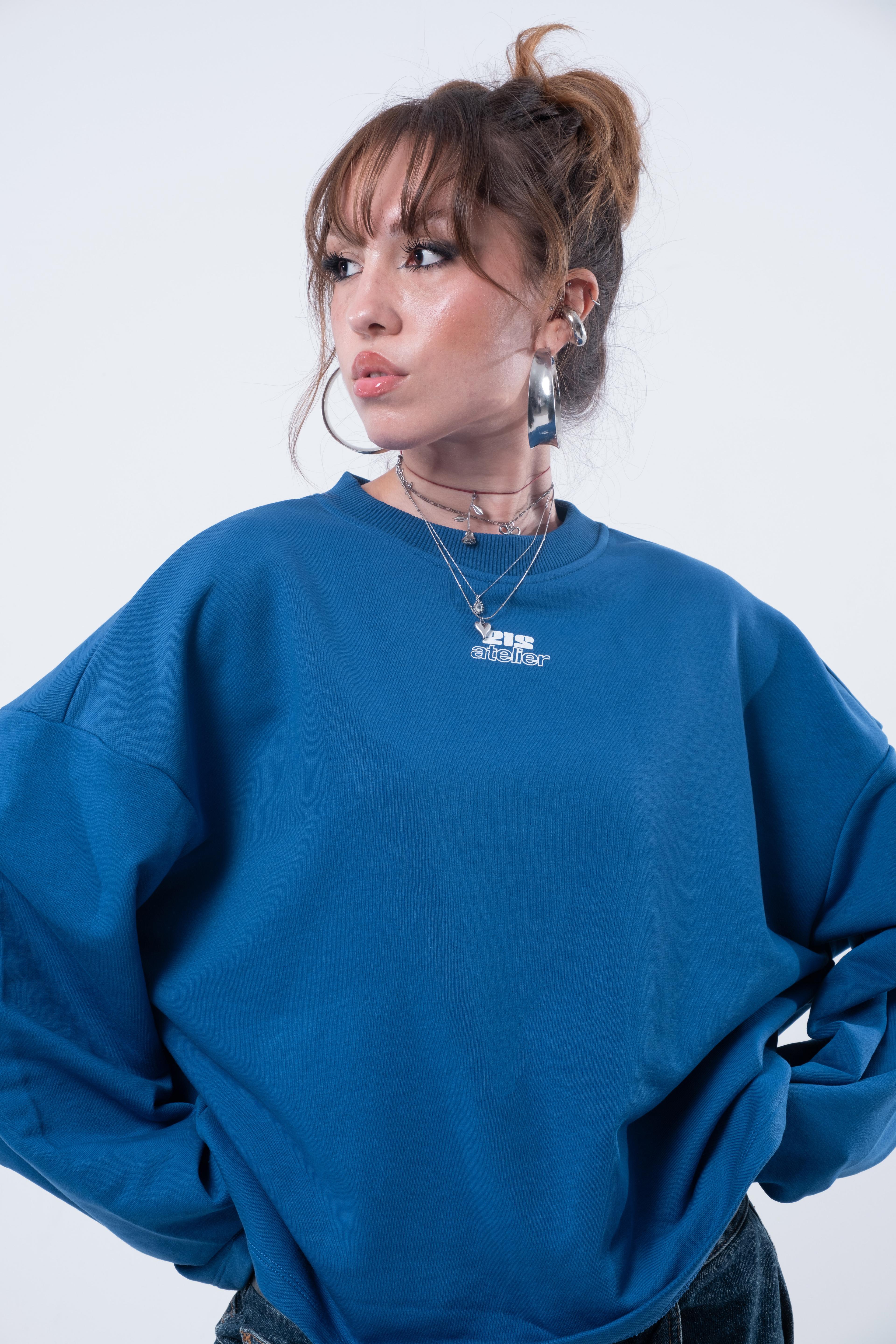 Uzun Kollu Boxy Fit Saks Sweatshirt