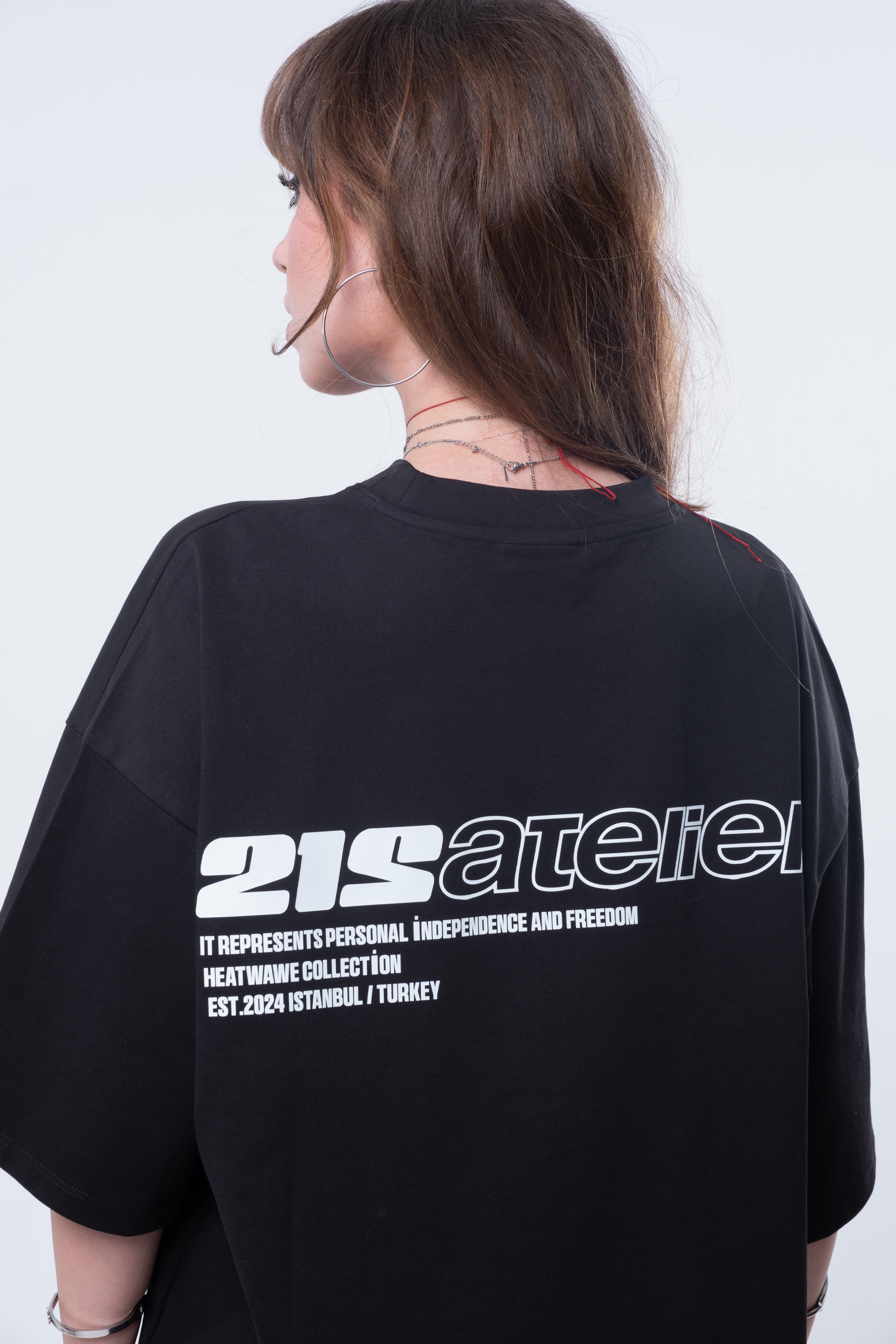 Kısa Kollu Baskılı Boxy Fit Siyah T-shirt