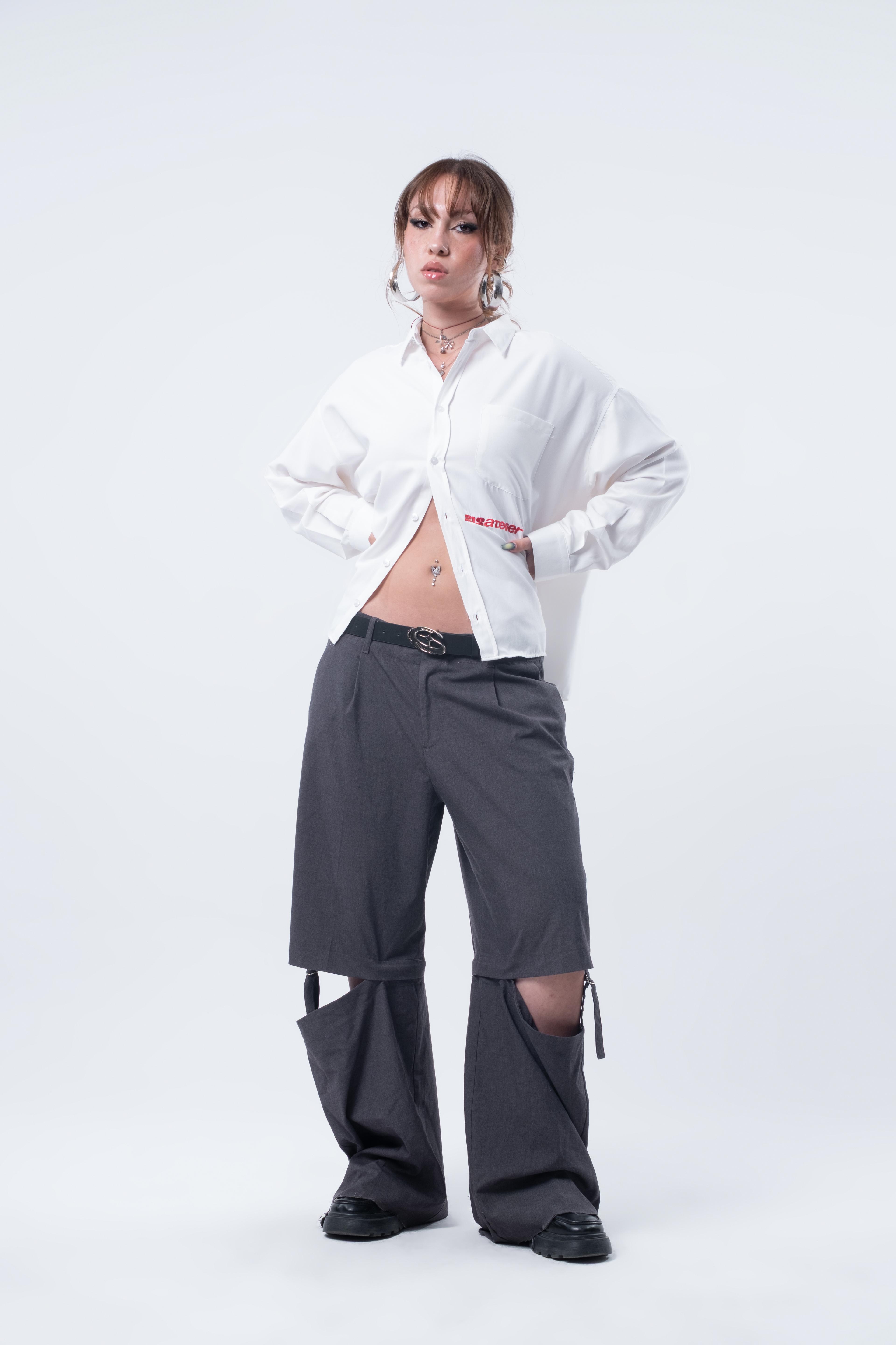 Boxy Fit Nakışlı Kırık Beyaz Gömlek