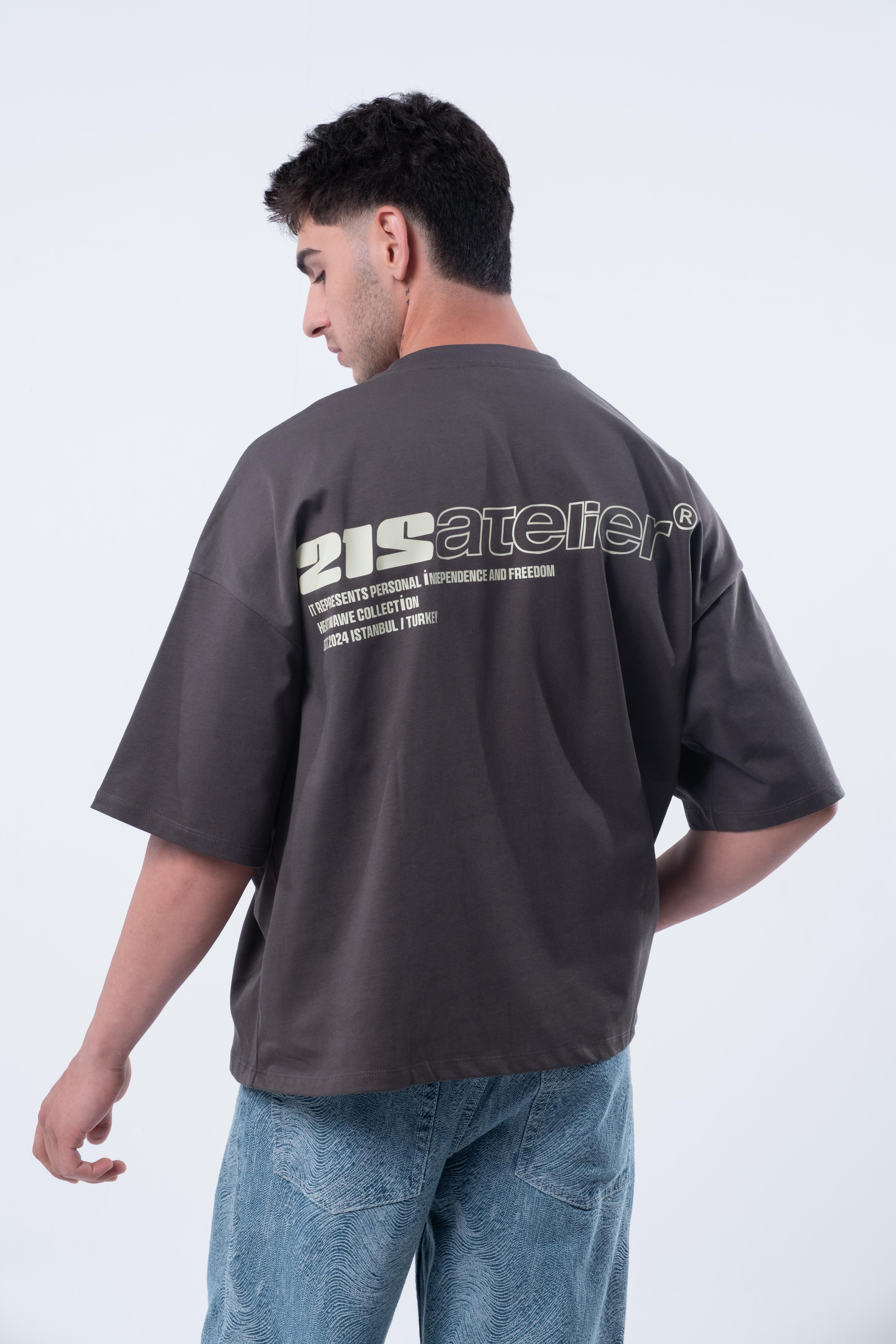 Kısa Kollu Boxy Fit Antrasit T-shirt 