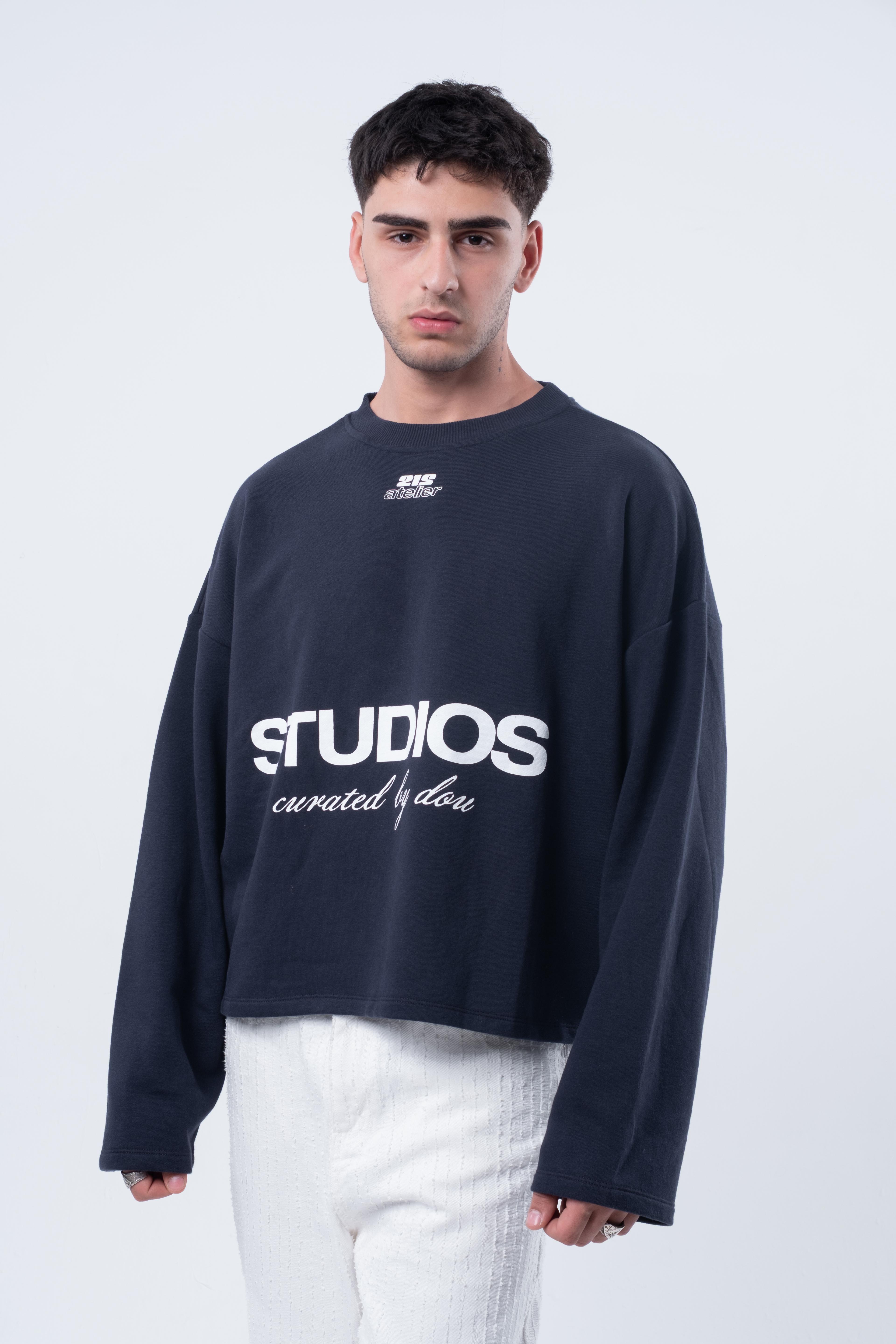 Uzun Kollu Boxy Fit Lacivert Sweatshirt