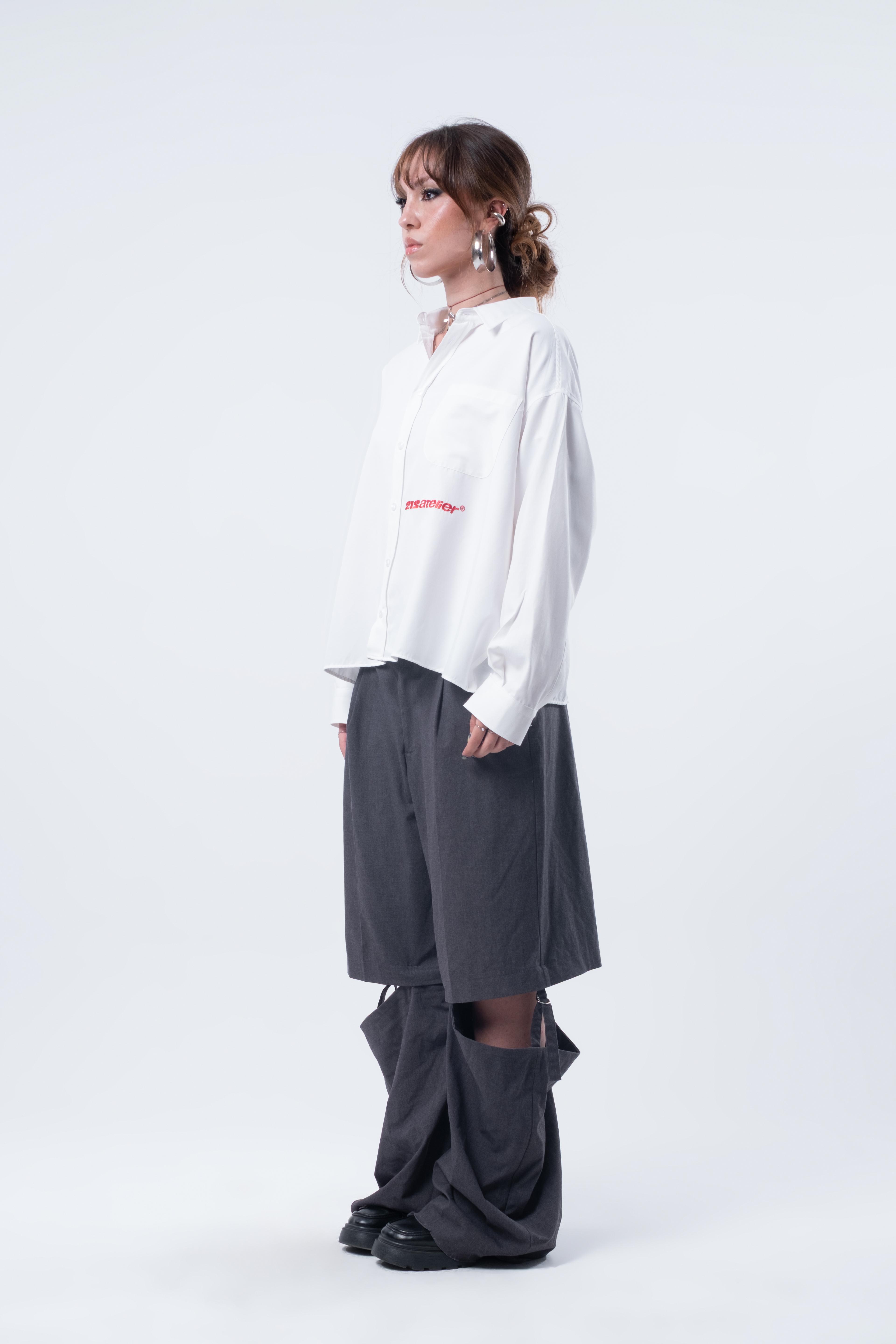 Boxy Fit Nakışlı Kırık Beyaz Gömlek