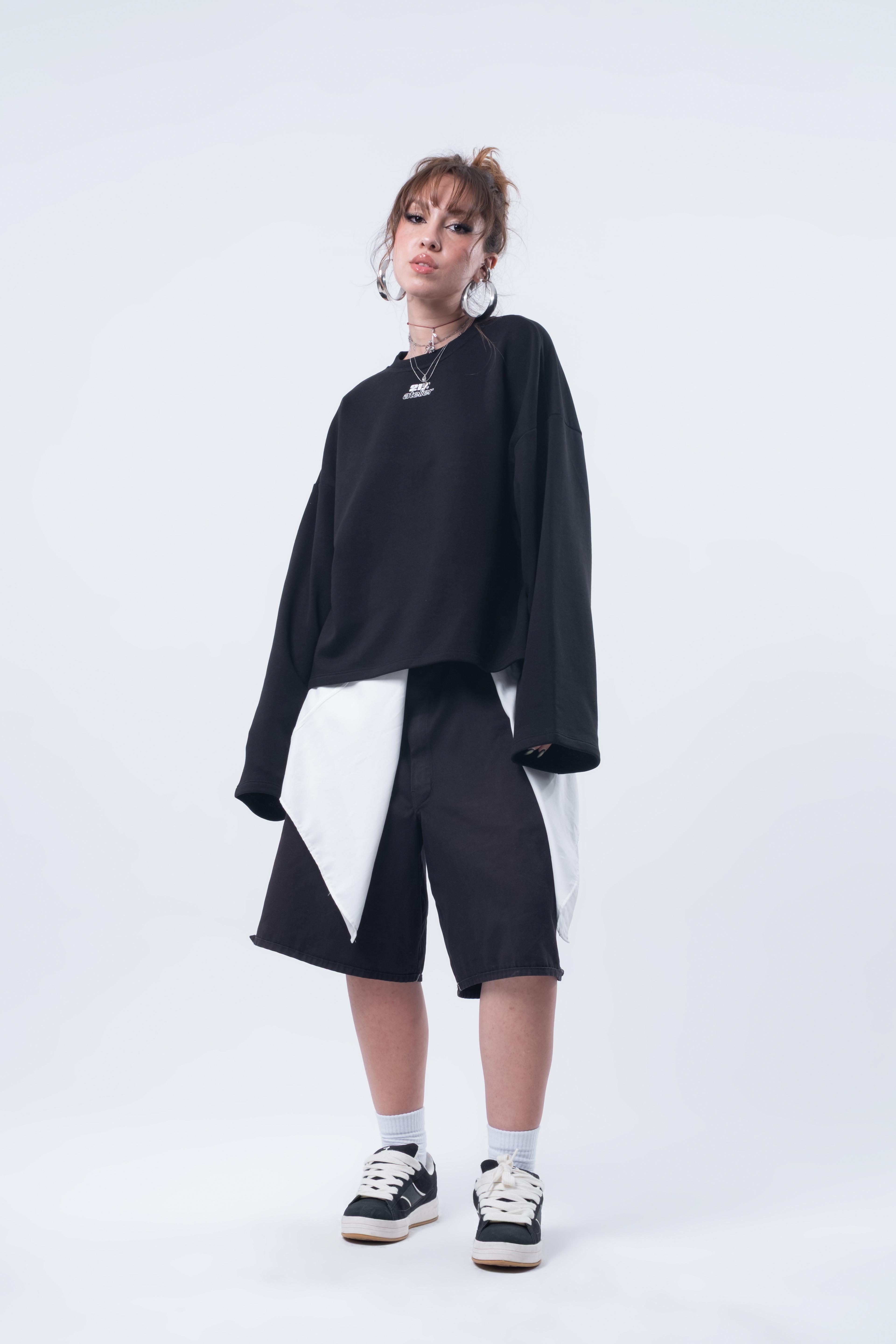 Uzun Kollu Boxy Fit Siyah Sweatshirt