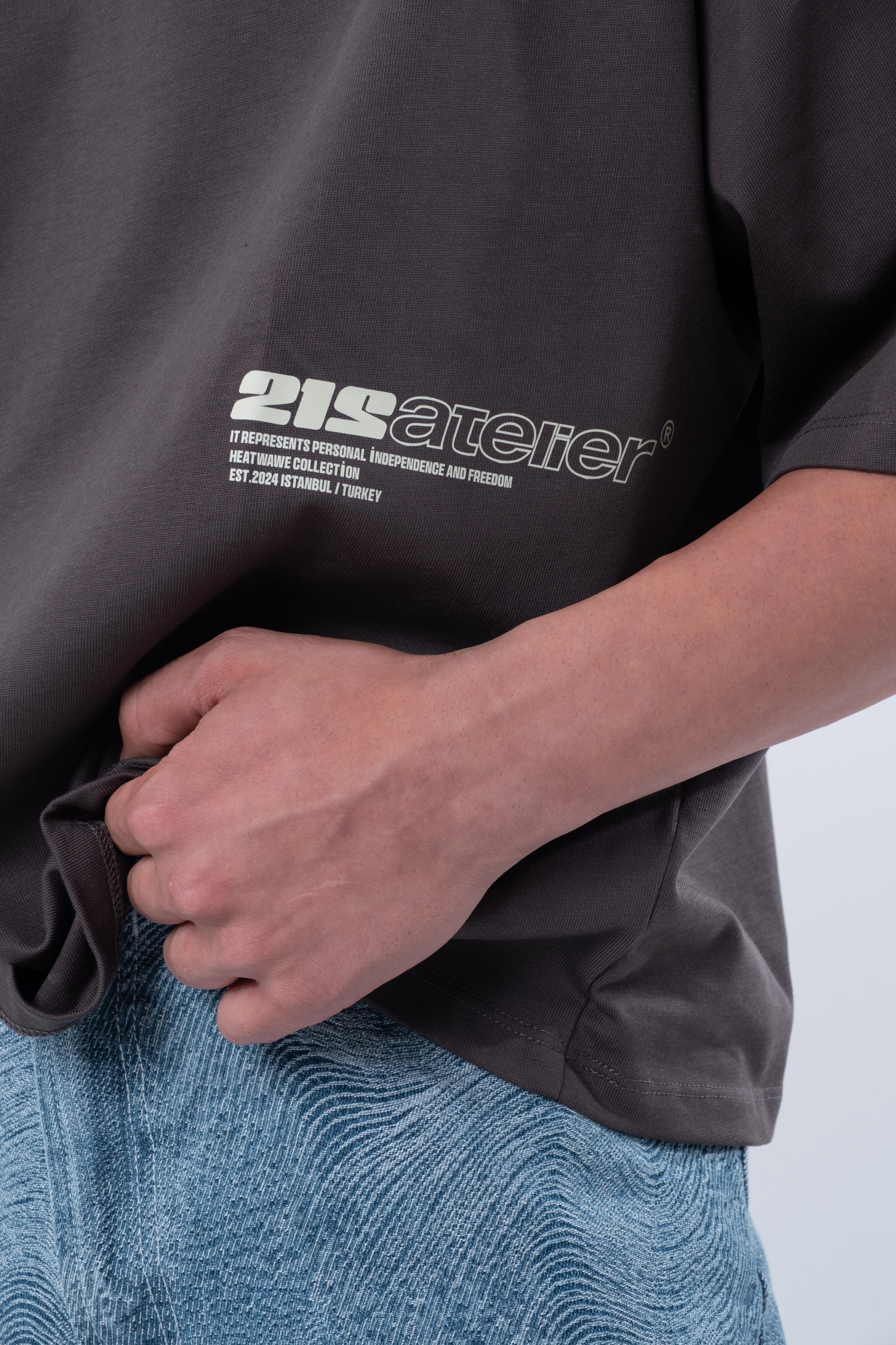 Kısa Kollu Boxy Fit Antrasit T-shirt 